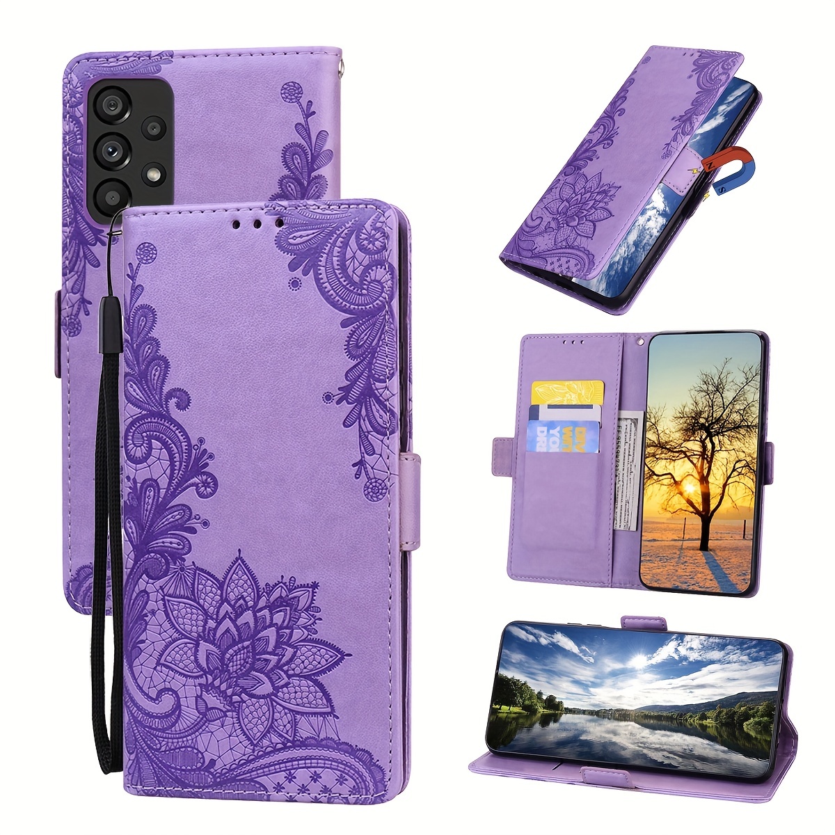 Wallet Case for Samsung Galaxy A12 5G, Rhombic Pattern Glossy PU