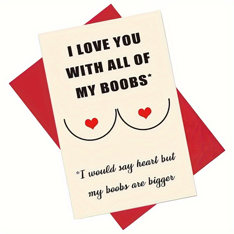 Typographical I Love You With All My Boobs Valentines Day Card
