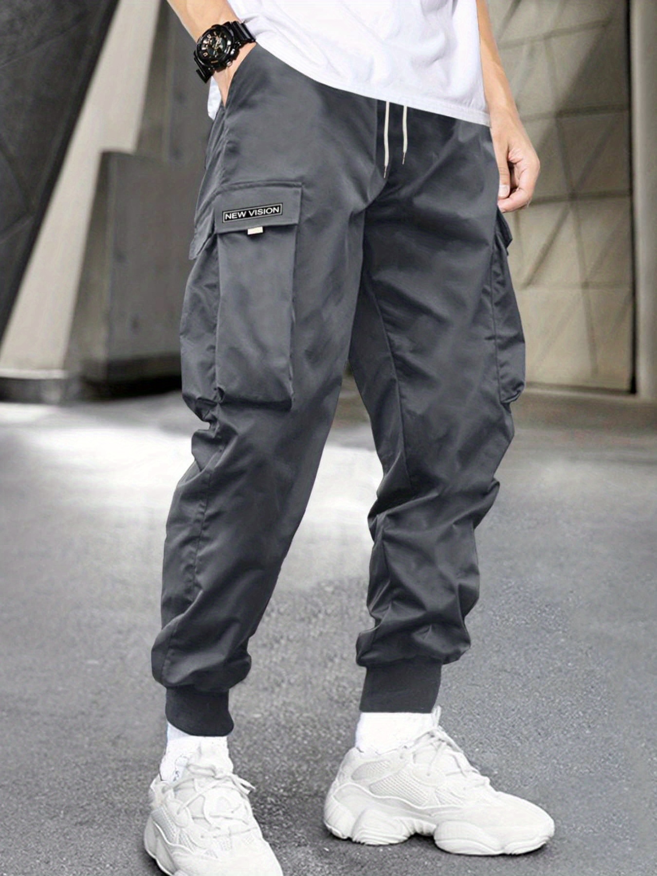 Pantalones anchos holgados para hombre, pantalón largo informal, con  cremallera en el tobillo, color marrón, estilo