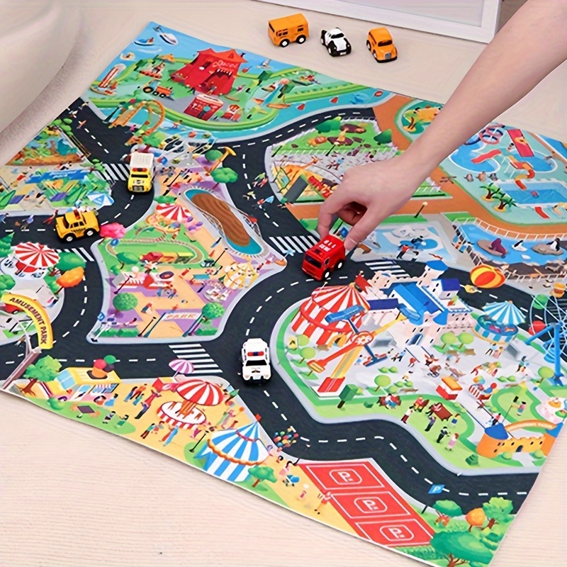 Alfombra de juego para autos de juguete, alfombra para niños con carreteras  para sala de juegos, alfombra de carretera de la vida urbana para el