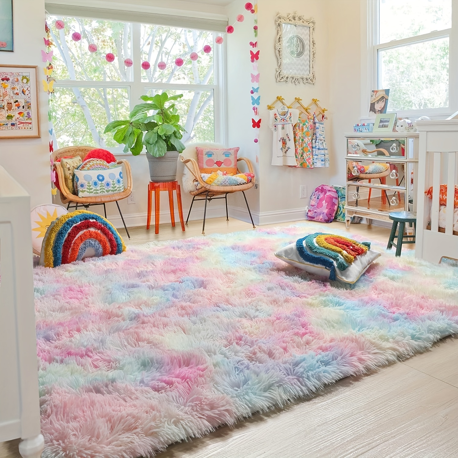 Fluffy Rainbow Rug - Temu