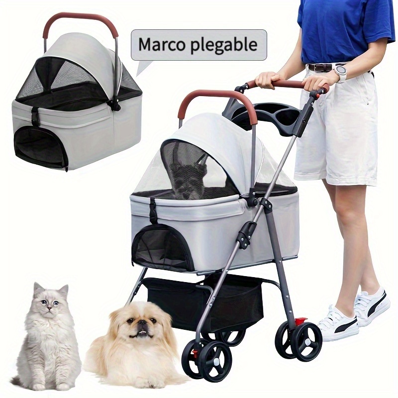 Cochecito de perro para perros pequeños, carrito de paseo plegable para  mascotas, ligero, impermeable con cesta de almacenamiento para cachorros