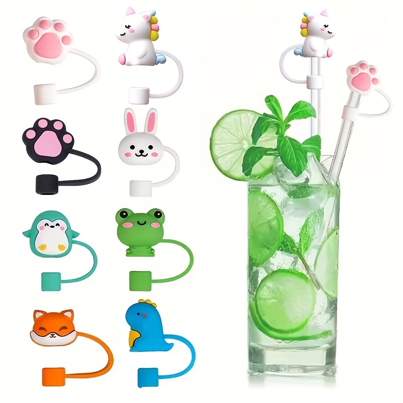 5Pcs Halloween Animal Straw Tips Cover Cap Reusable Silicone Straw Toppers  Drinking Straw Tips Lids for 6-8 mm Cut Straws Plugs