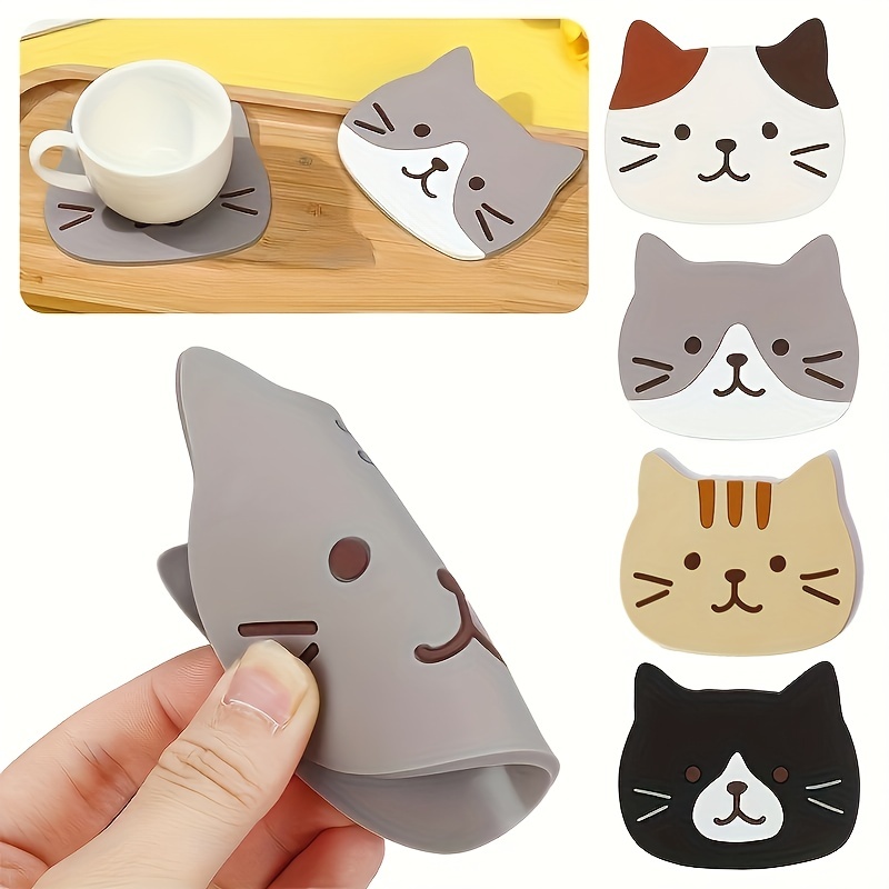 Cat Coasters Set of 6 with Holder Novelty Wooden Drinks Mats Gifts Animal  Lovers 