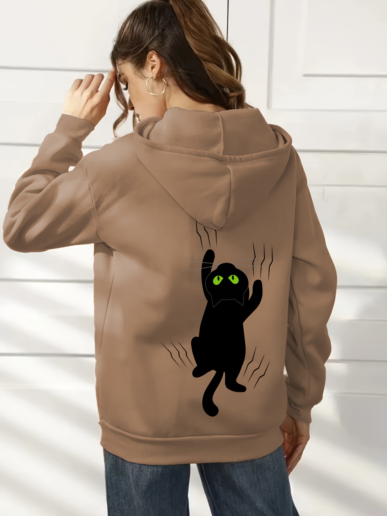 Contrast cat ear cartoon sale print hoodie