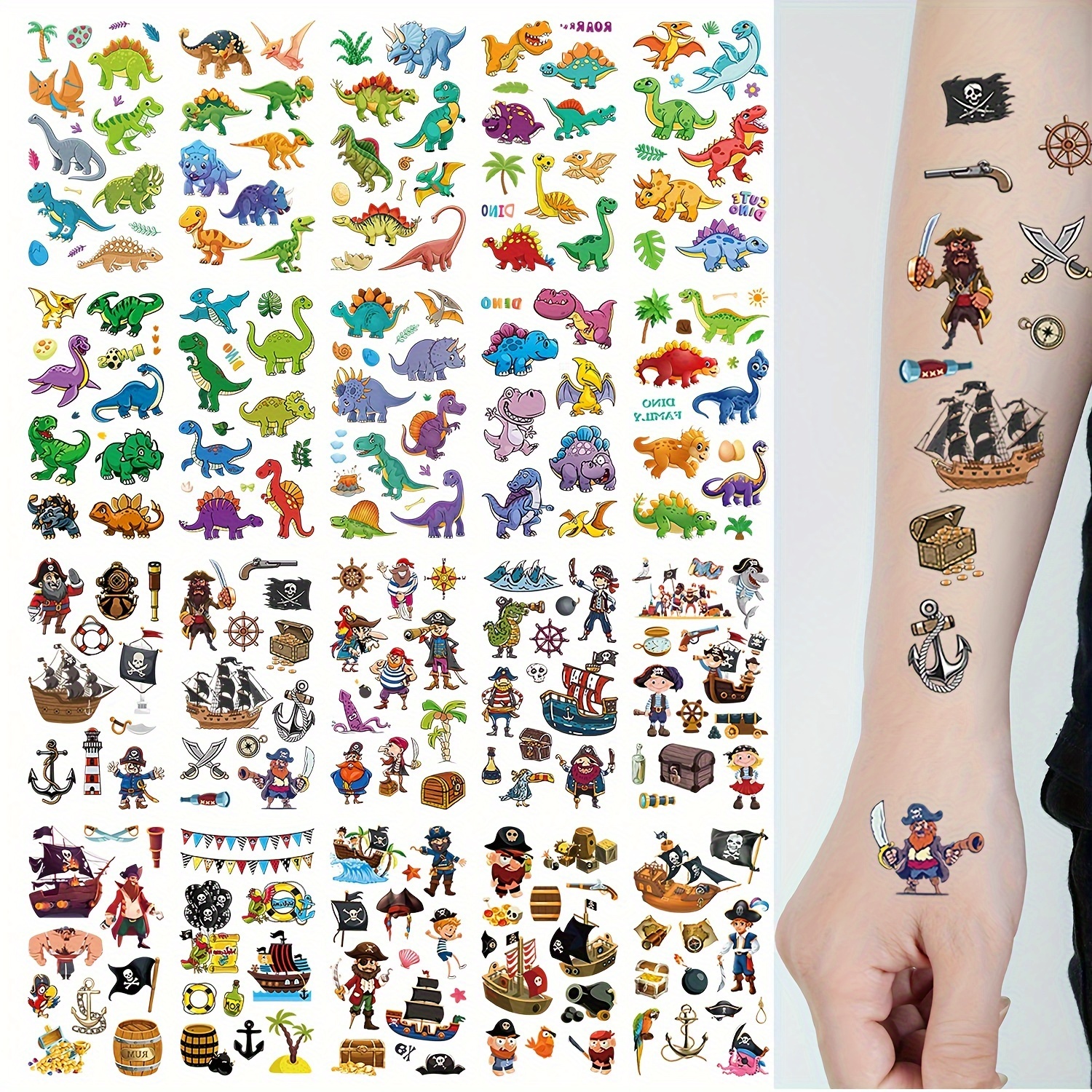 Tatuaggi per Bambini Dinosauri 20 Fogli Cool Colorati Tatuaggi