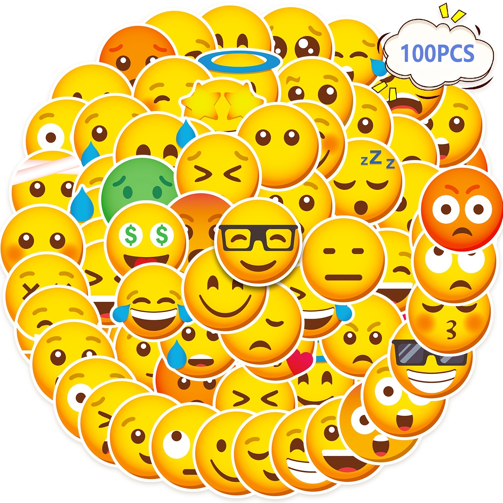 Impulse - Pegatinas (12 unidades), diseño de cara feliz, color amarillo
