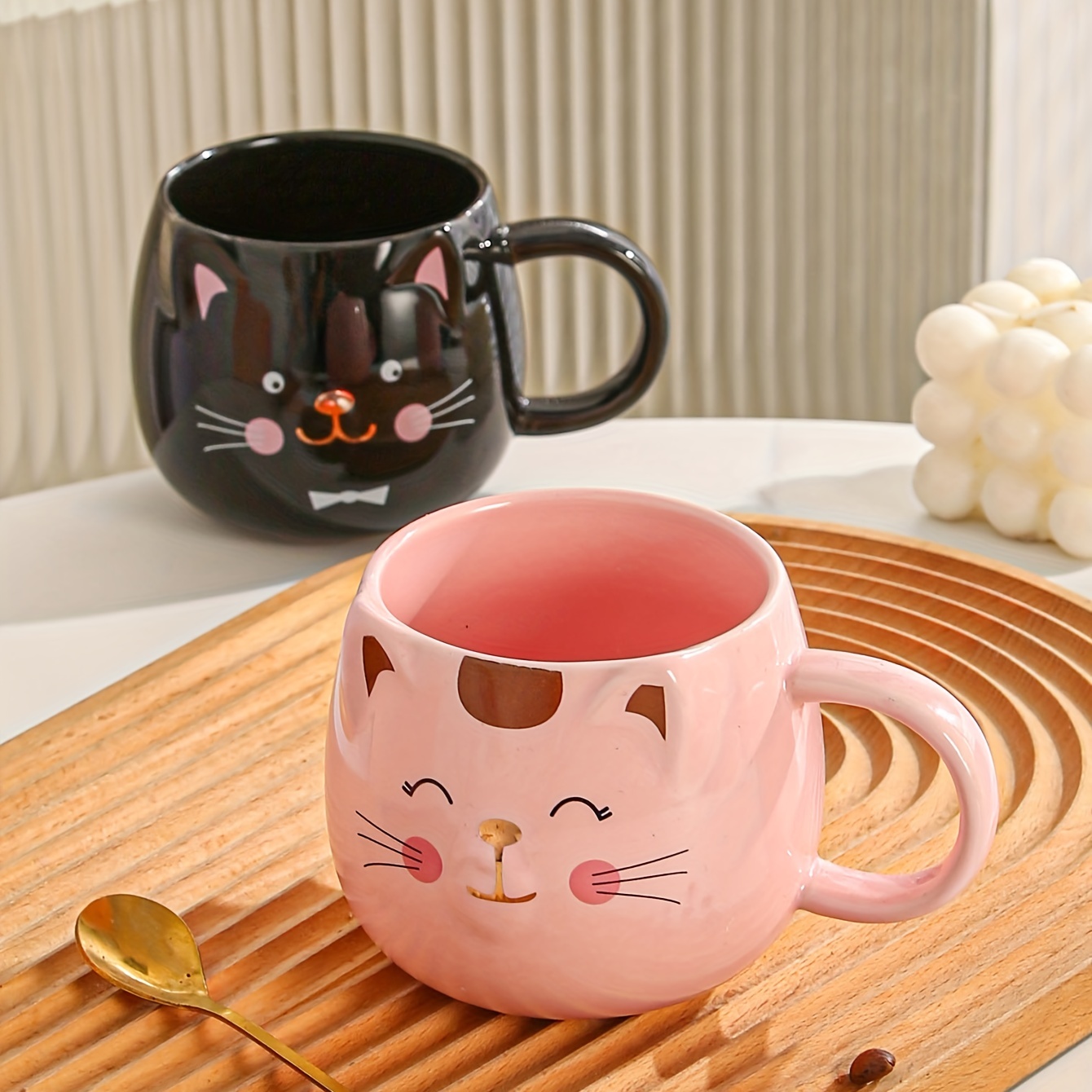 Juego de 3 tazas de cerámica para gatos con tapa, cuchara y posavasos, taza  de café para mujeres, niños, amantes de los gatos, taza de regalo de