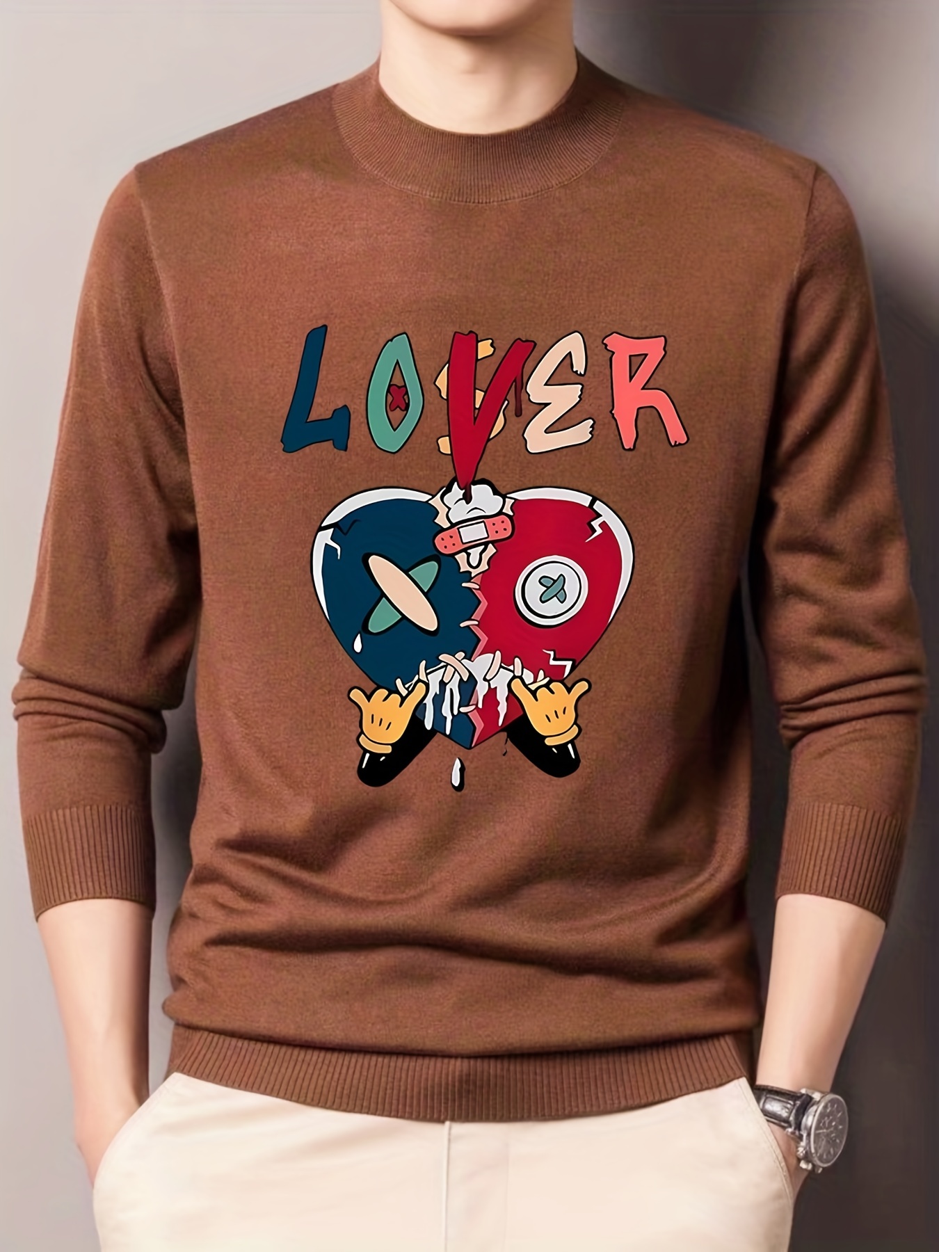 Valentine's Day Heart Pattern Crew Neck Sweater Casual Long - Temu Canada