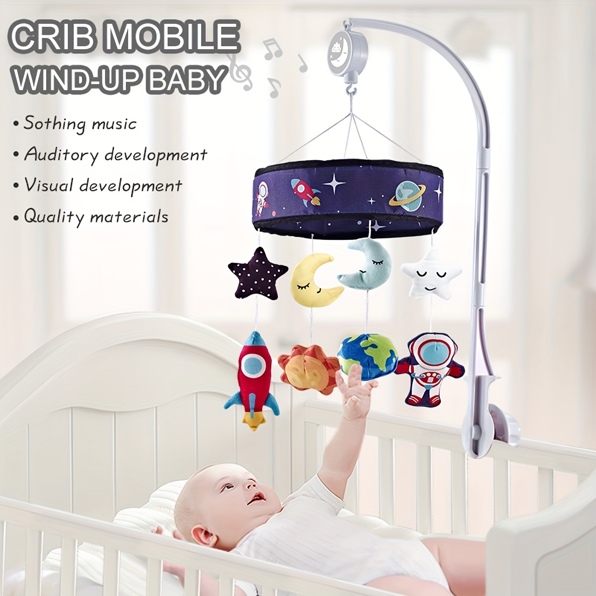 Móvil para cuna de bebé con control remoto, función de temporizador de  proyector de estrellas, móvil musical para cama con luz y melodías,  juguetes