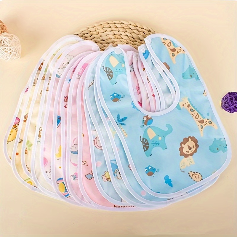 Paquete de 10 baberos impermeables con botón a presión, tela suave y  absorbente para babear, dentición (azul, rosa, amarillo)