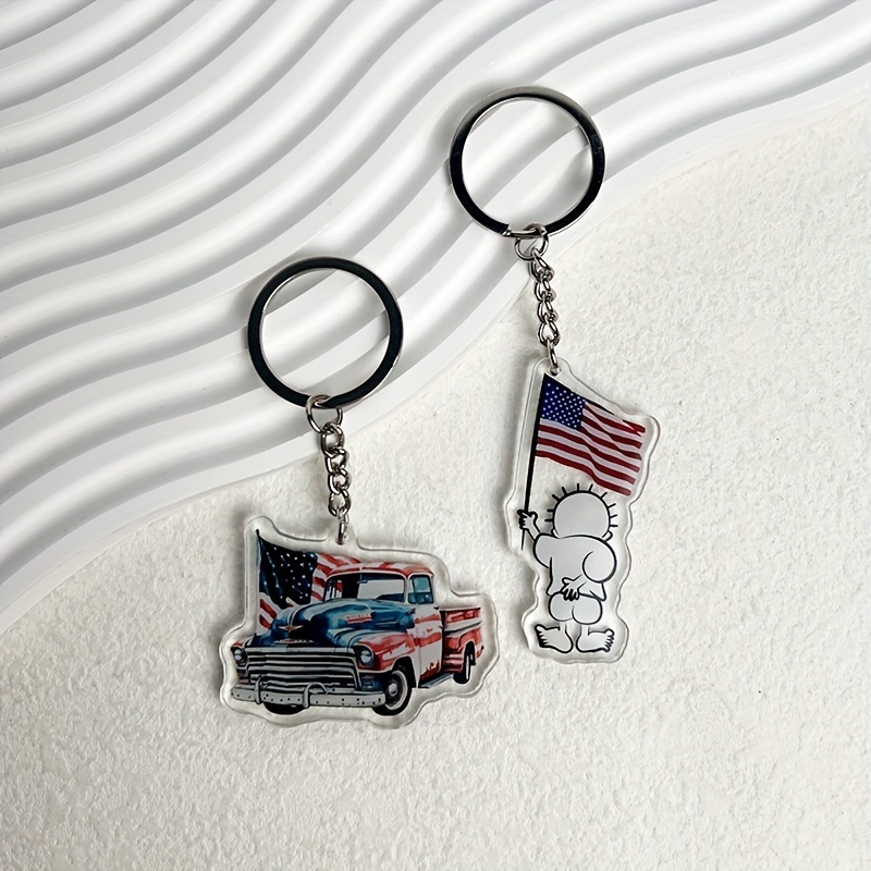 USA America Americana Patriotic Crystal Tassel Flag Keychain Keyring Bag  Charm