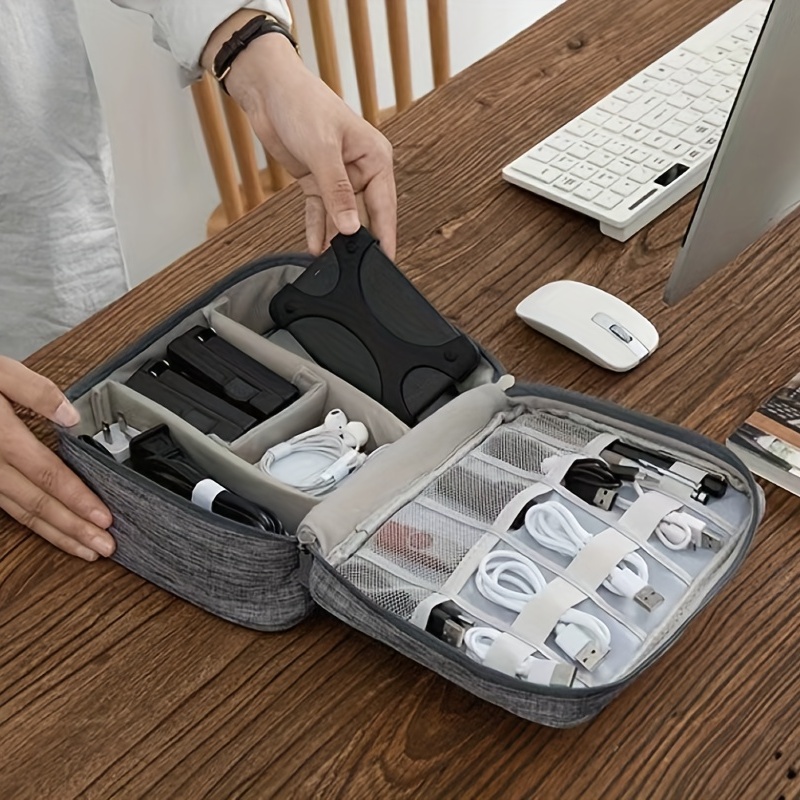 Organizador de viaje para artículos electrónicos, estuche para cables,  bolsa suave y portátil para almacenamiento de accesorios, de doble capa,  todo