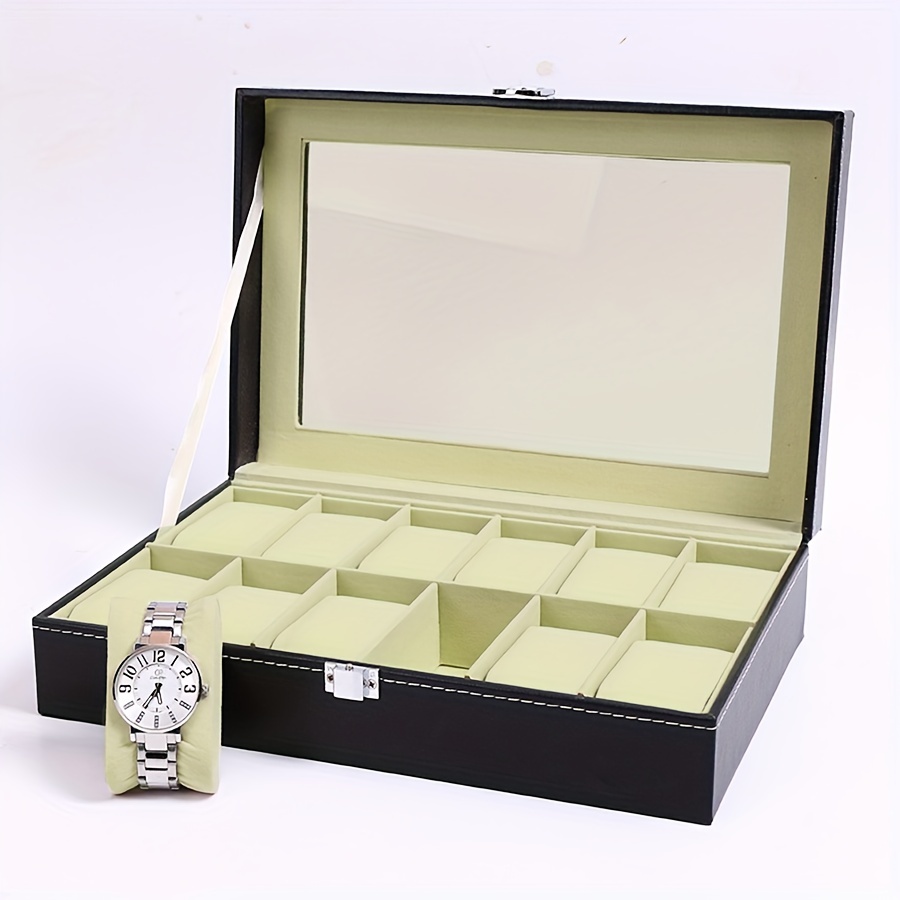 Caja de soporte de relojes para hombre y mujer, organizador de joyería de  cristal, de cuero PU, 3 y 6 rejillas, color negro