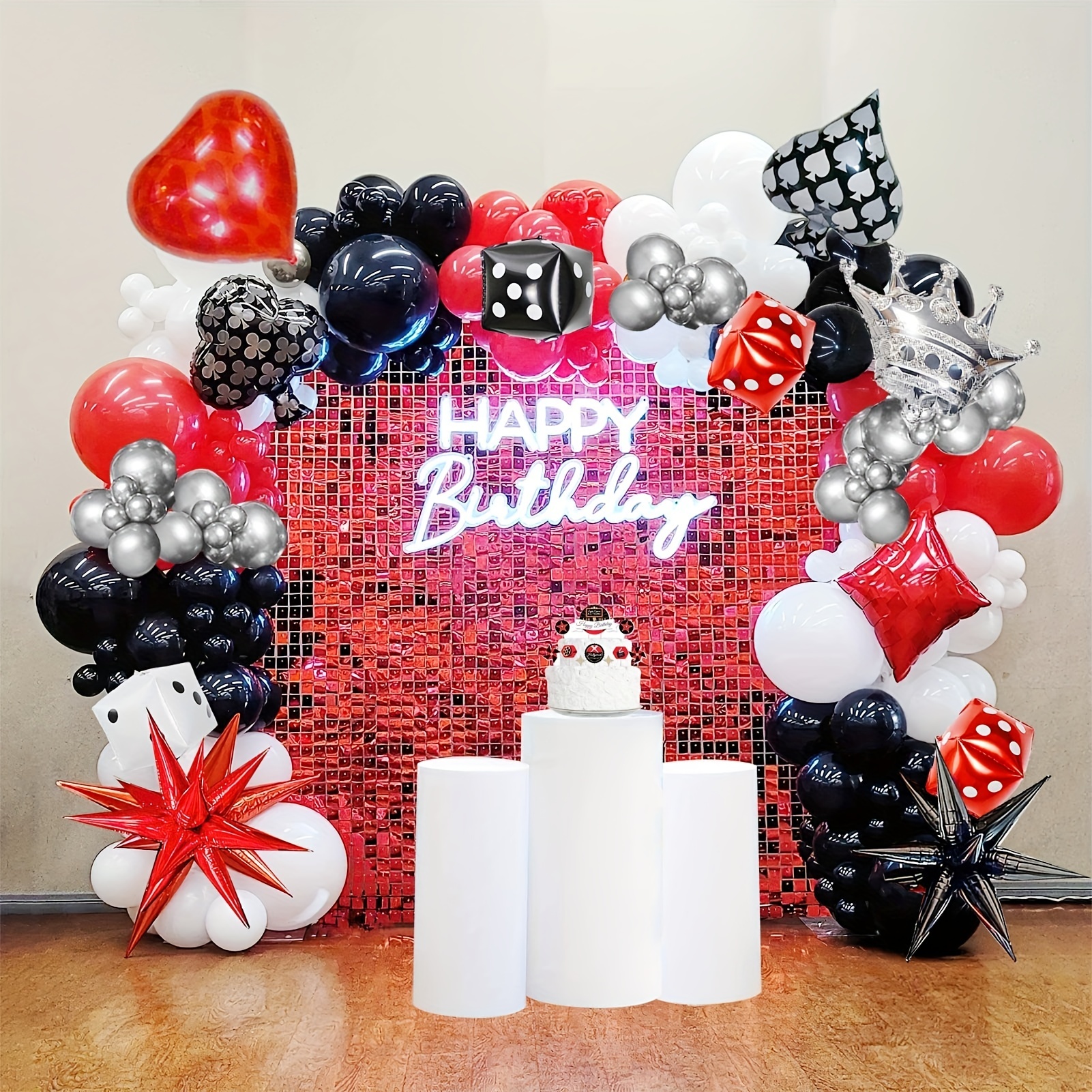 Decoraciones de fiesta de cumpleaños número 18, color rojo, 16 pulgadas,  papel de aluminio rojo, globos de feliz cumpleaños, bandera, papel de