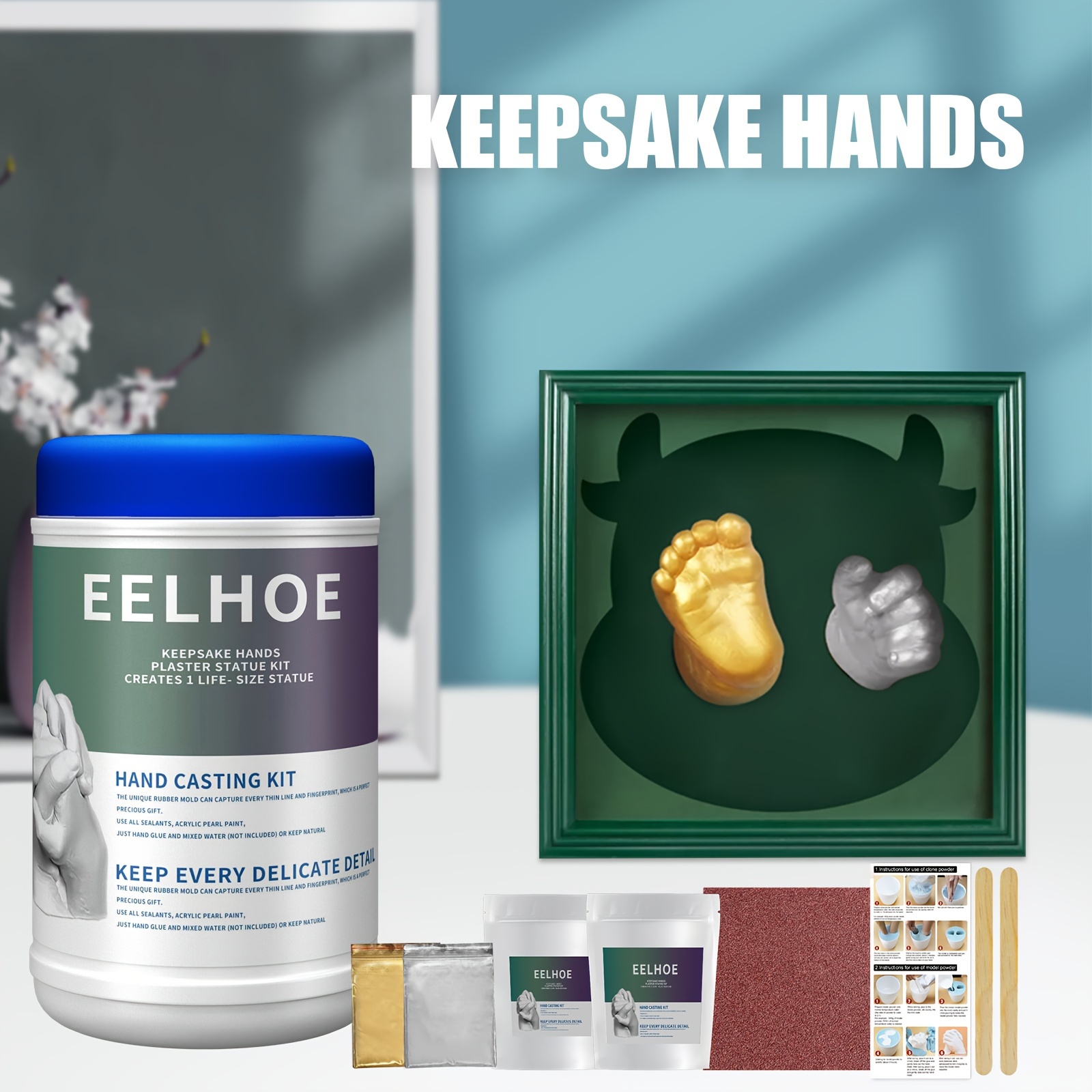Falling in Art Hand Casting Kit Couples - Keepsake Plaster Hand Mold Kit  for Family, Kids, Adults with Large Bucket, Gloves, Powder Materials, Color