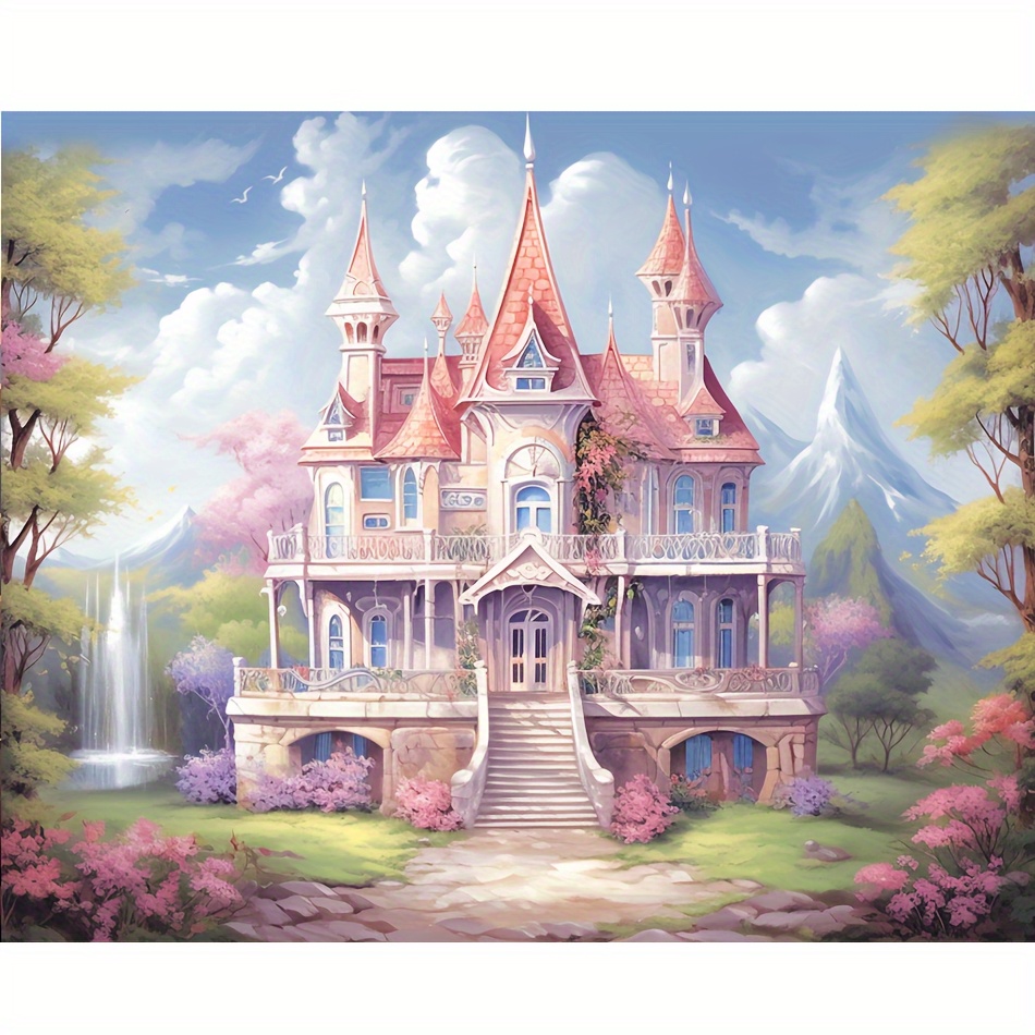 Large Size Without Frame Diy 5d Diamond Beautiful Castle - Temu