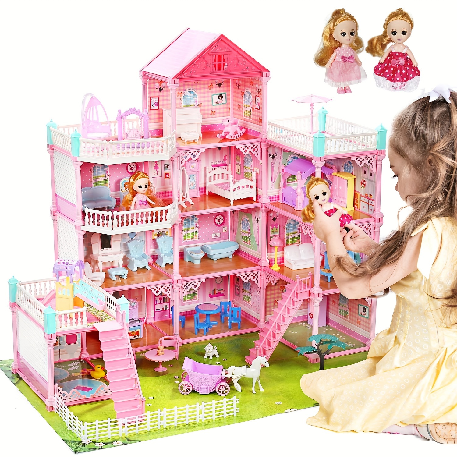 Juego de casa de muñecas para niñas, juguetes de casa de princesa con  muebles para muñecas y 11 habitaciones, casa de sueños DIY casa de muñecas  con