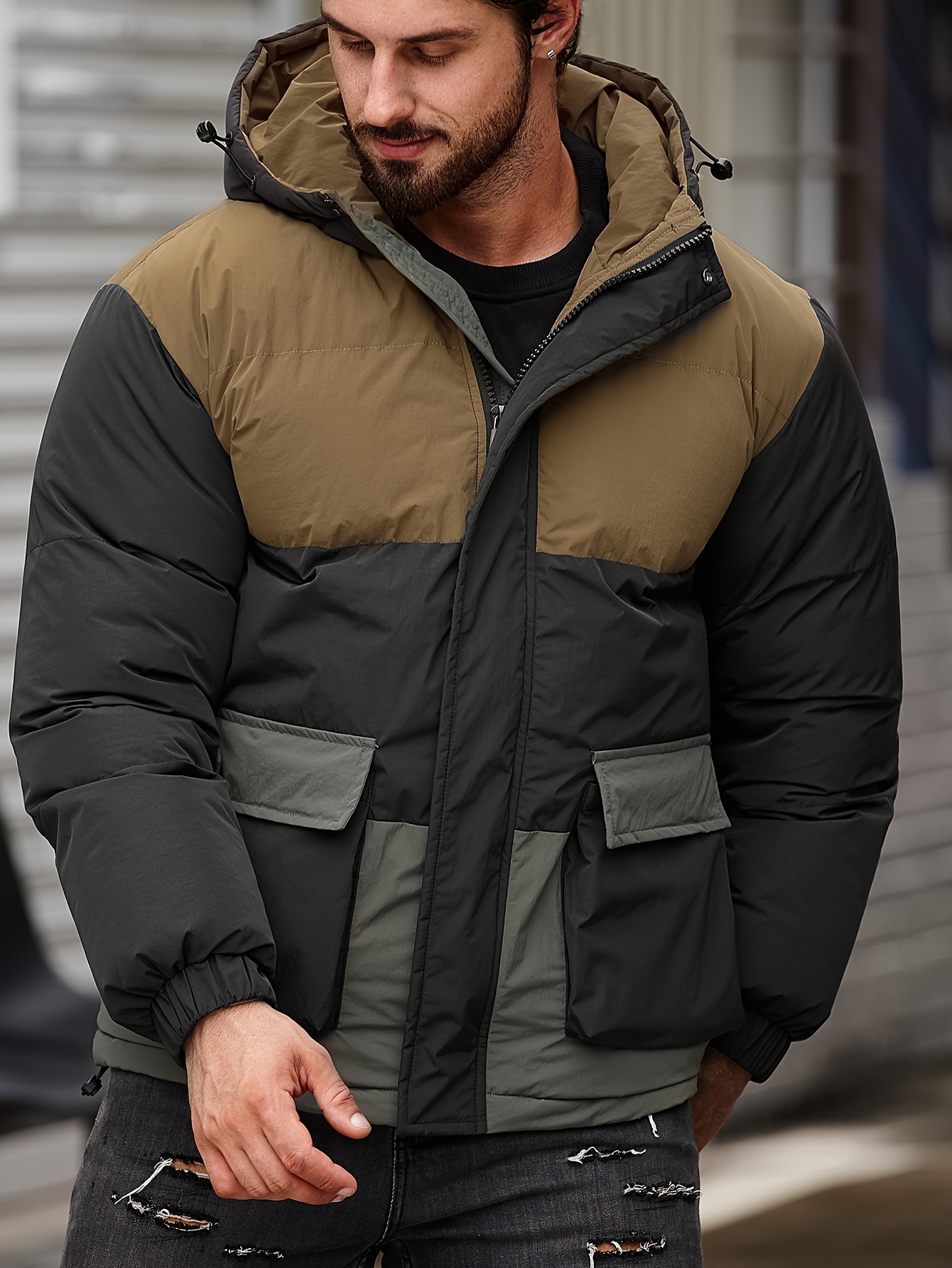 Men's Casual Loose Fit Feather Padded Jacket, Chic Hooded Long Puffer Coat,  Warm Thick Parka For Fall Winter