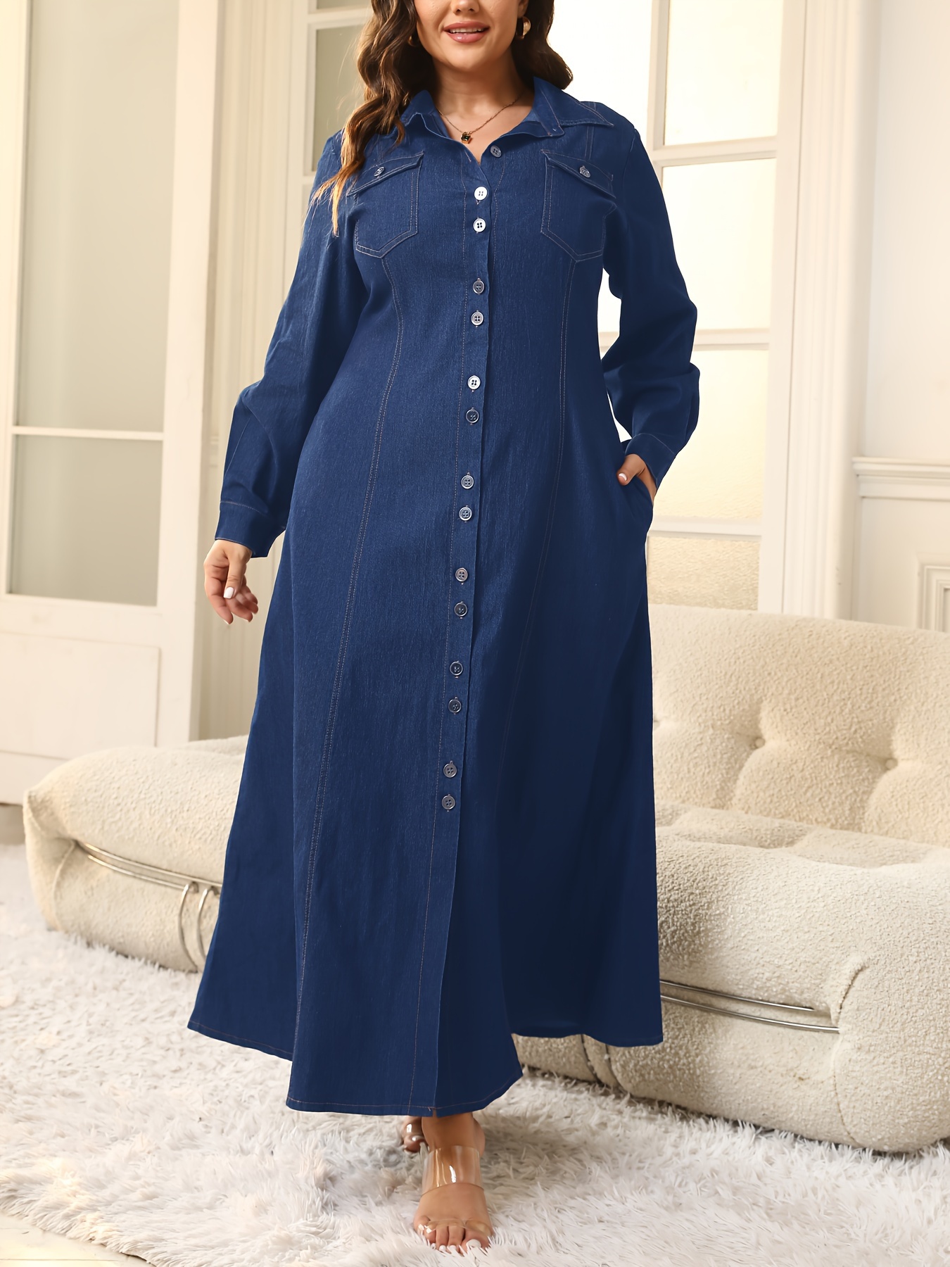 Ripped Hem Single breasted Denim Dress Maxi Length Long - Temu United Arab  Emirates
