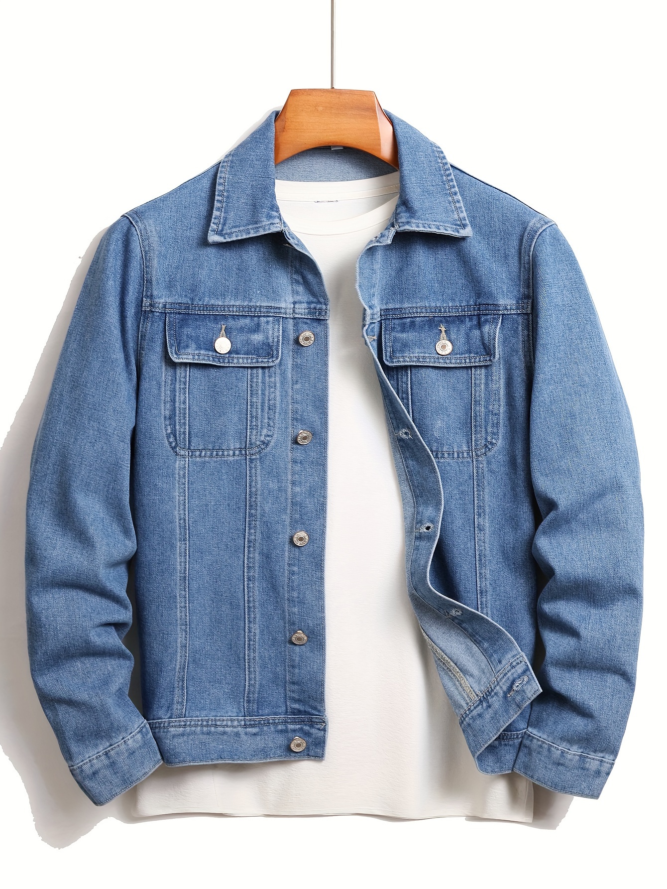 Jacquard Weave Denim Jacket, Men's Casual Street Style Chic Button Up Jacket  - Temu