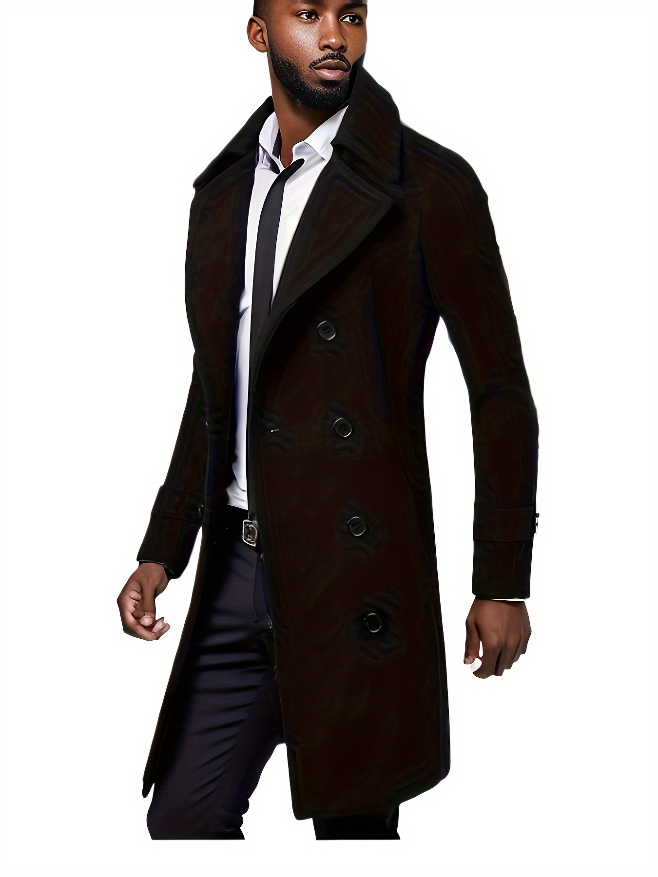 Plus Size Men's Fashion Fleece Coat For Autumn/winter, Double-breasted  Lapel Coat, Mid-length Windbreaker For Big & Tall Males