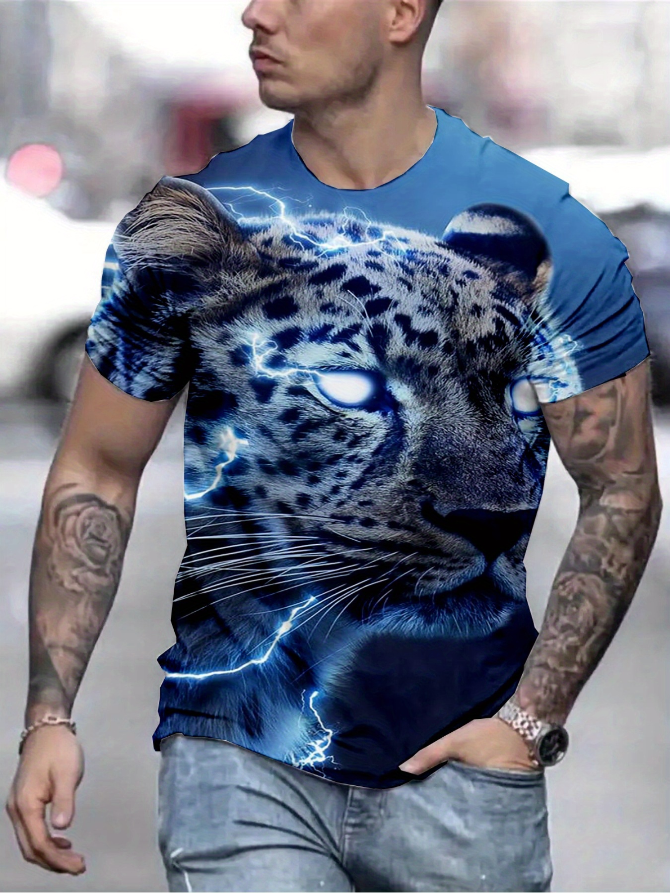 Men's Leopard Print Shirt With Chest Pocket, Casual Lapel Button Up Short  Sleeve Shirt For Outdoor