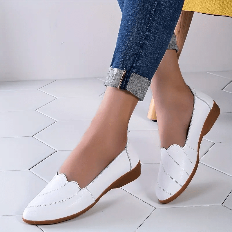 Ladies white sale leather flat shoes