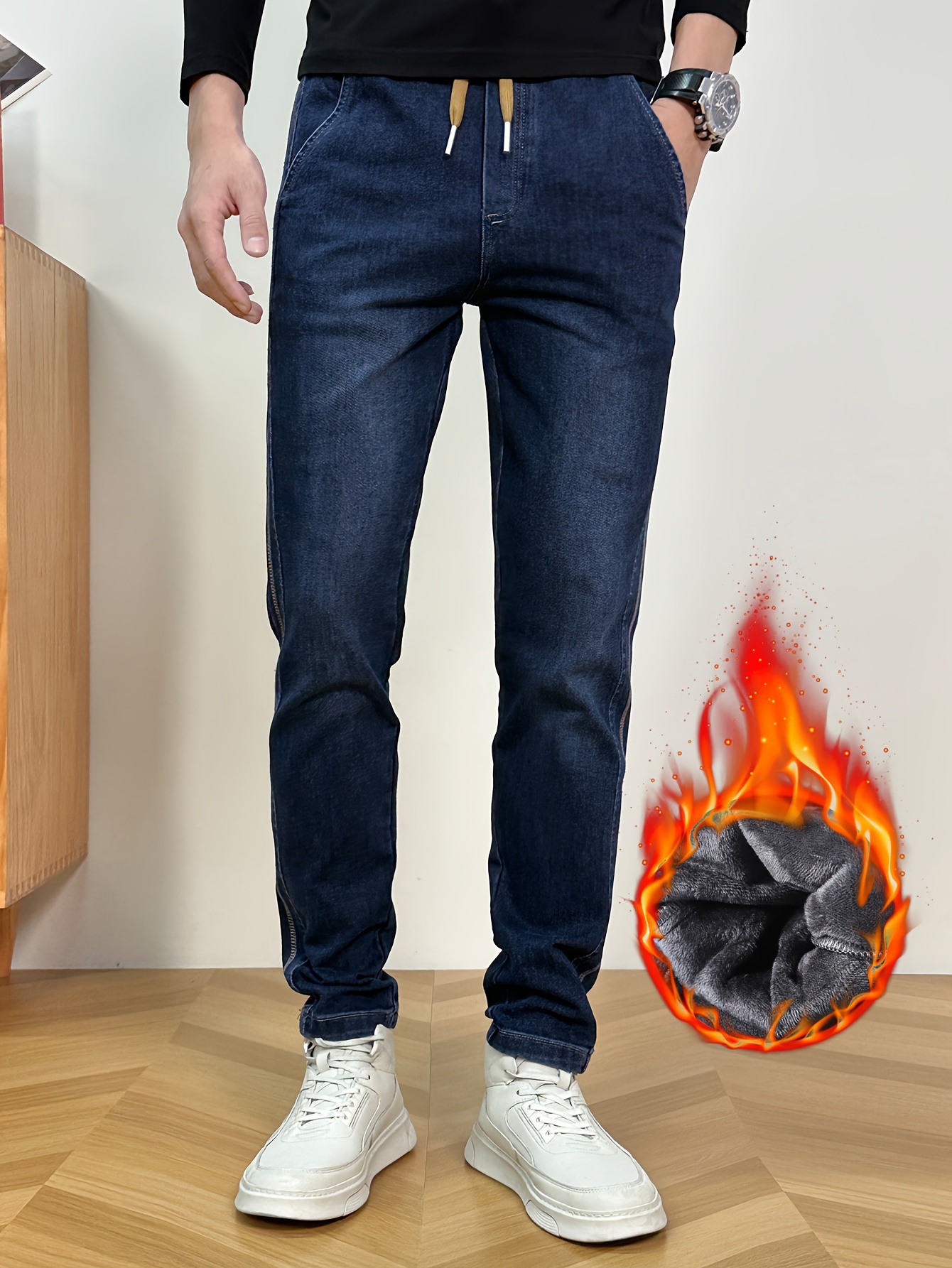 Men Fleece Lined Jeans - Temu