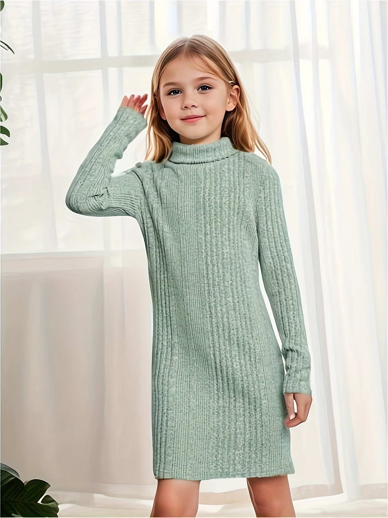 Children Girl Fall Winter Dress Long Sleeve Mock Neck Knit Sweater Dress  For Kid Little Girls 4 to 12 Years Girls Dress Clothes - AliExpress