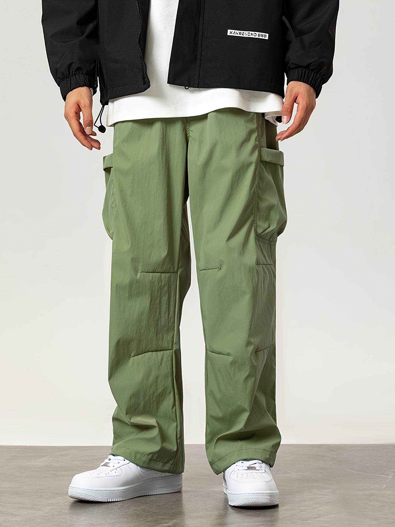 Color Block Multi Pocket Cargo Pants Men's Casual Drawstring