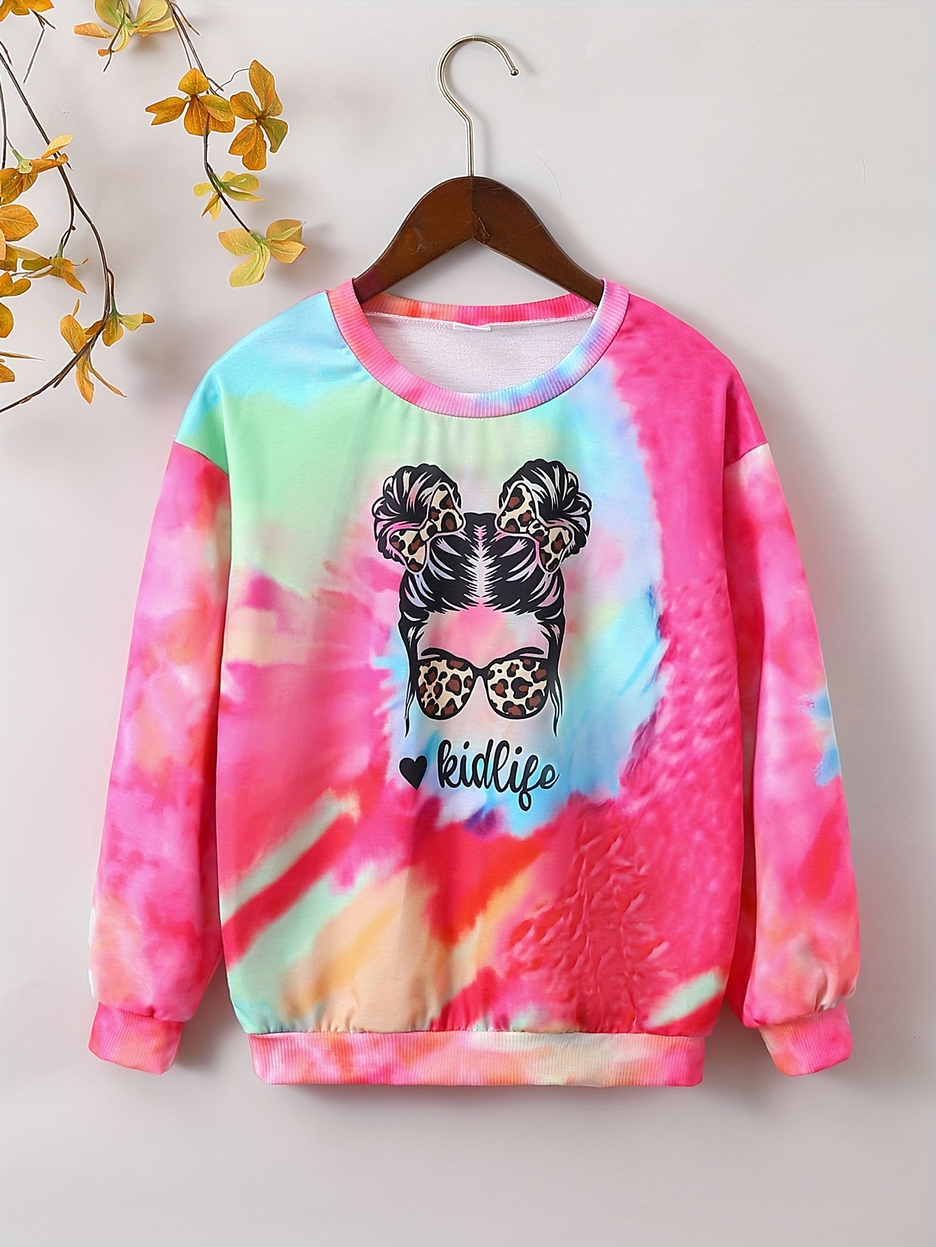 2pcs Girl's Tie-dye Outfit, Daisy Pattern Hoodie & Sweatpants Set, DEAR  GIRL Print Hooded Long Sleeve Top, Kid's Clothes For Spring Fall Winter