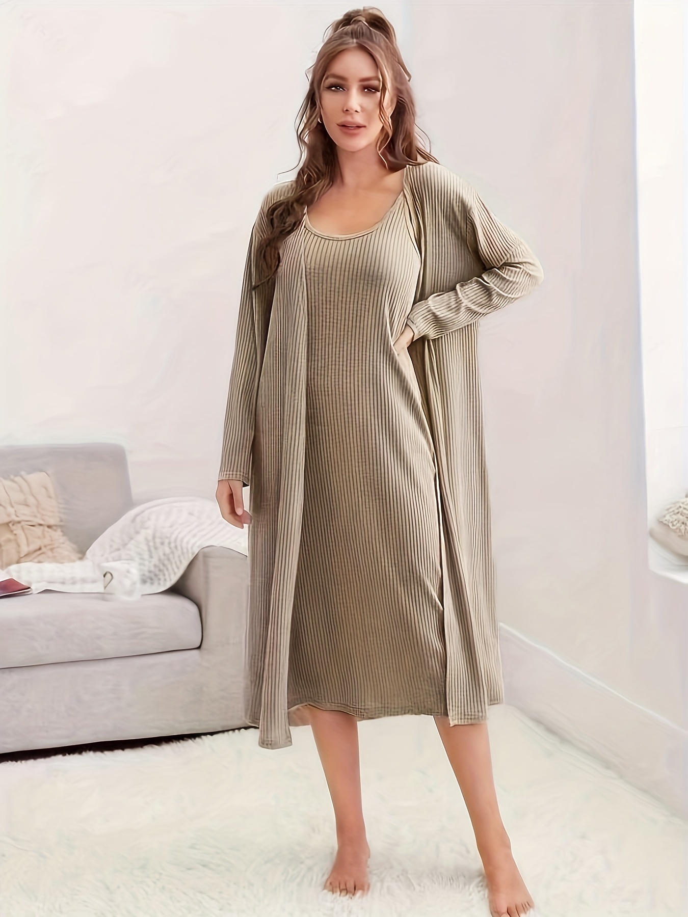 Plus Size Elegant Lounge Robe Bata Baño Manga Larga Mujer - Temu