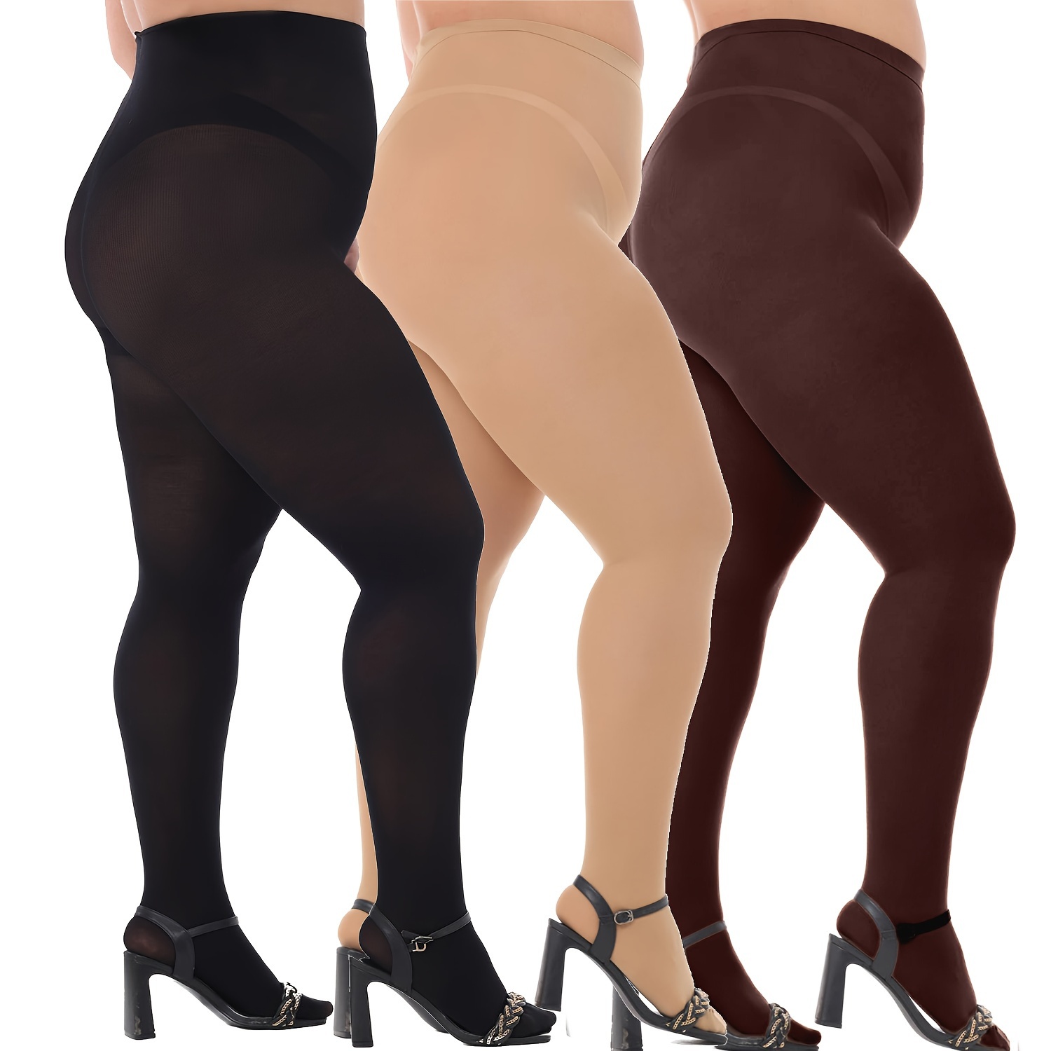 1 Pair Plus Size Casual Pantyhose For XL-2XL, Women's Plus 80D Semi Opaque  Control Top Reinforced Toe Tights