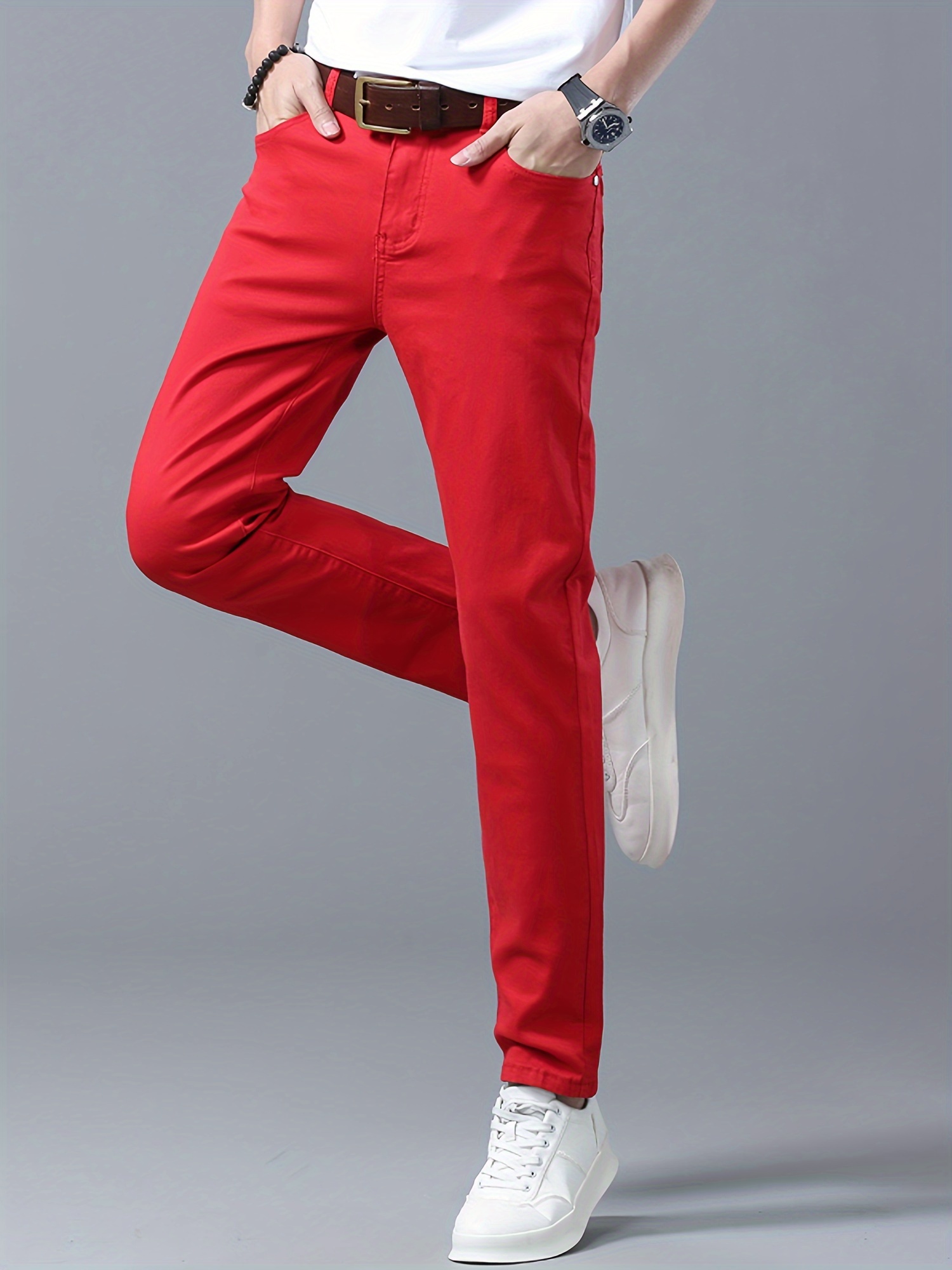 New Red Jeans Men's Slim Elastic Pants For Spring And Autumn