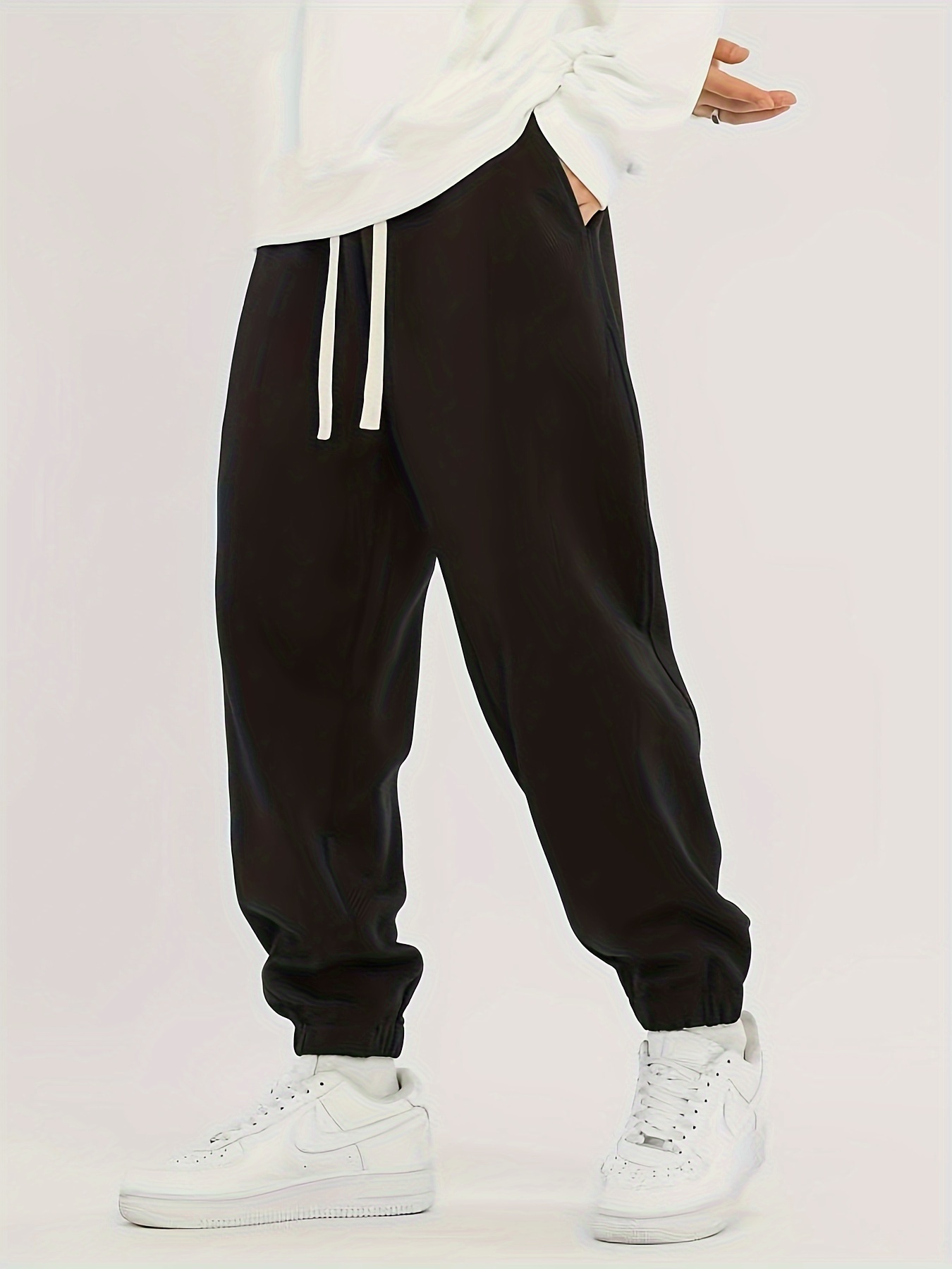 Pantalones deportivos de talla grande para mujer, holgados, pantalones  deportivos de cintura alta con bolsillos (negro, L)