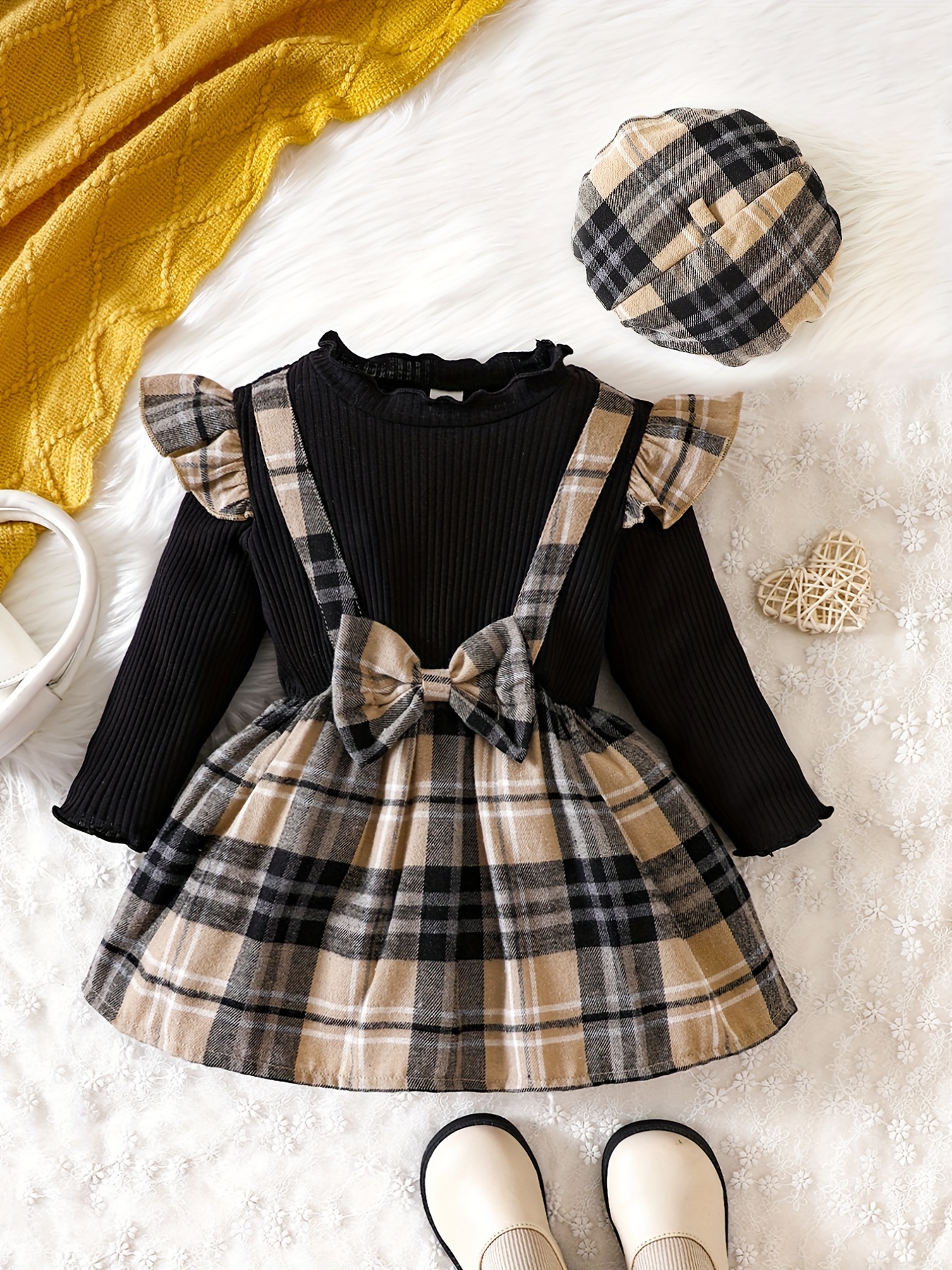 Baby Girls Autumn Winter Velvet Lace Bow Cute Dress Coquette - Temu