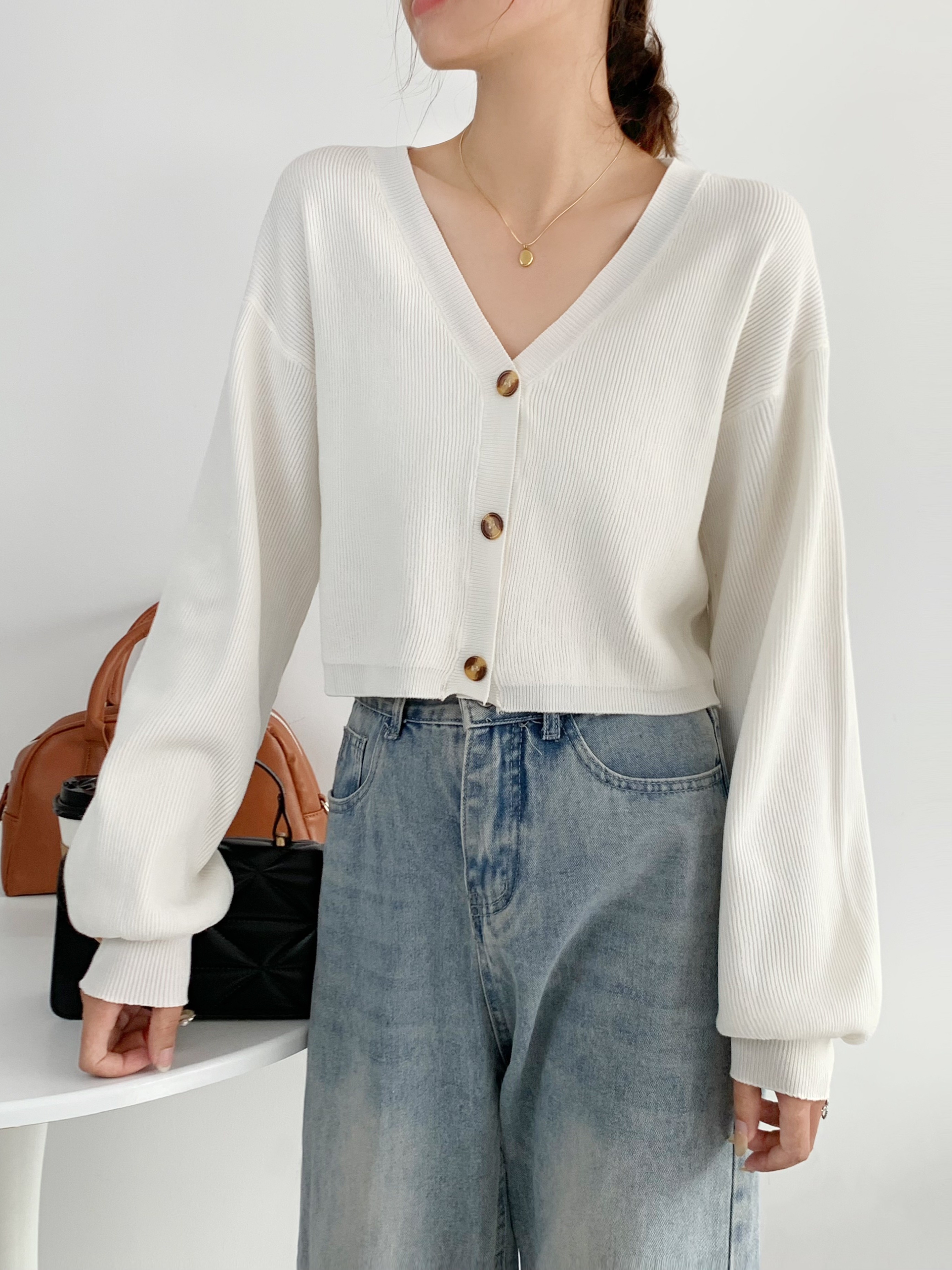 White sweater clearance button up