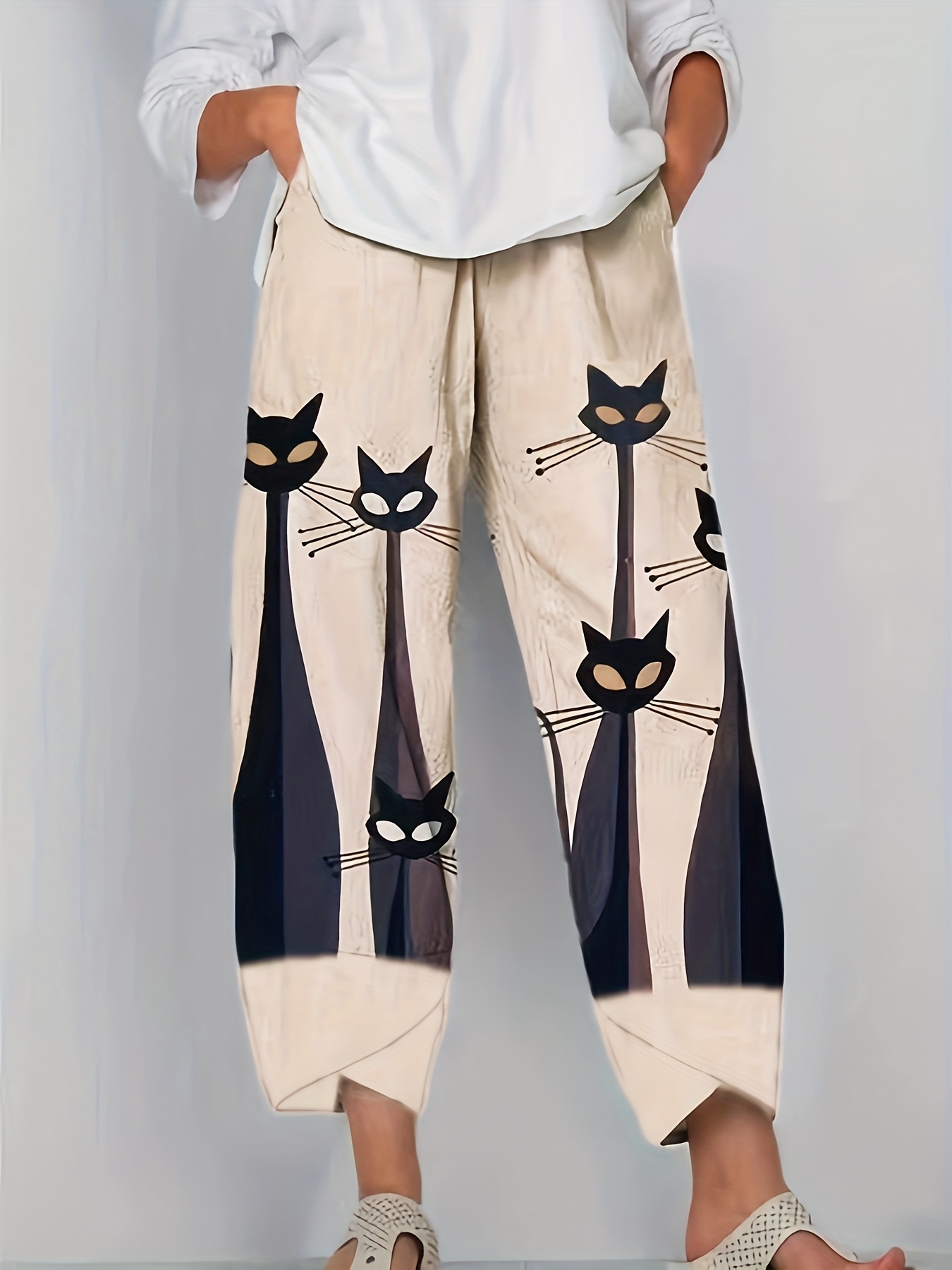 Cute Cat Print Jogger Pants Casual Drawstring Pants Pocket - Temu