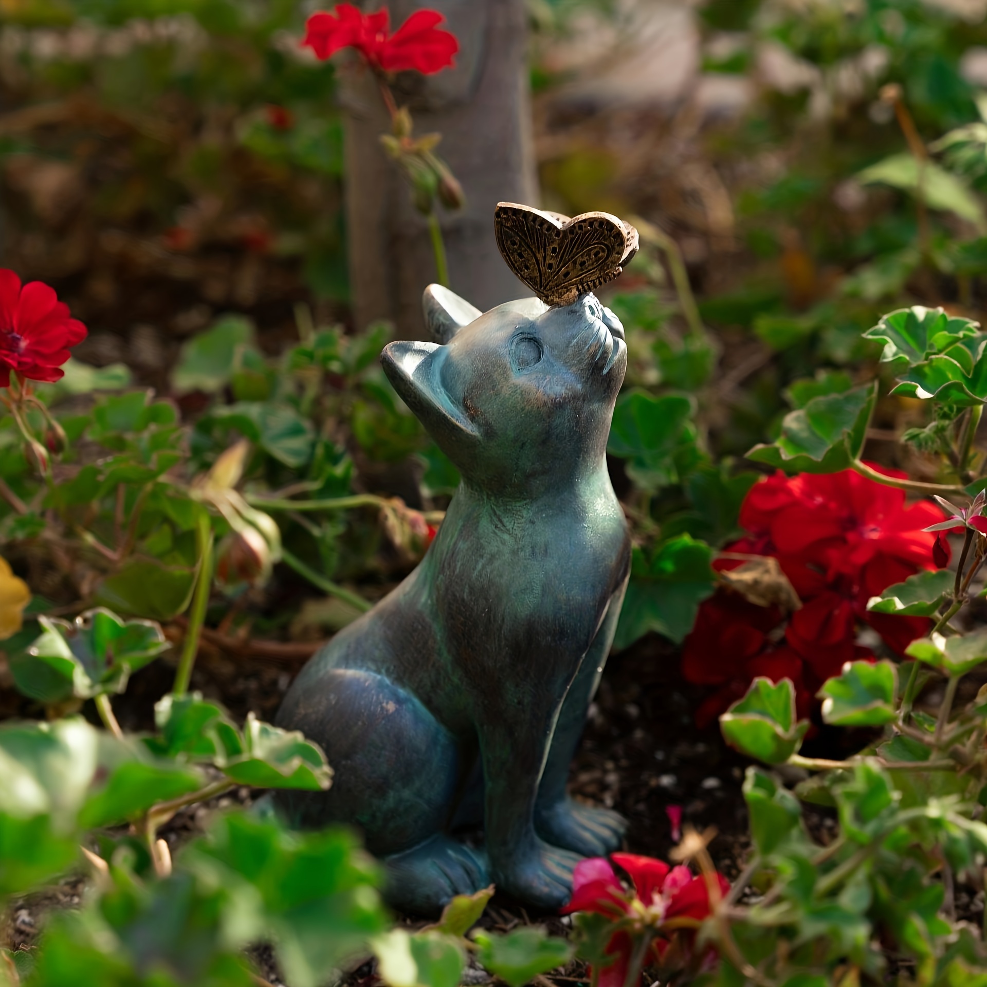 Jardin en métal Cerf Chat Chat - Décoration de jardin Animal - Statue de  jardin en