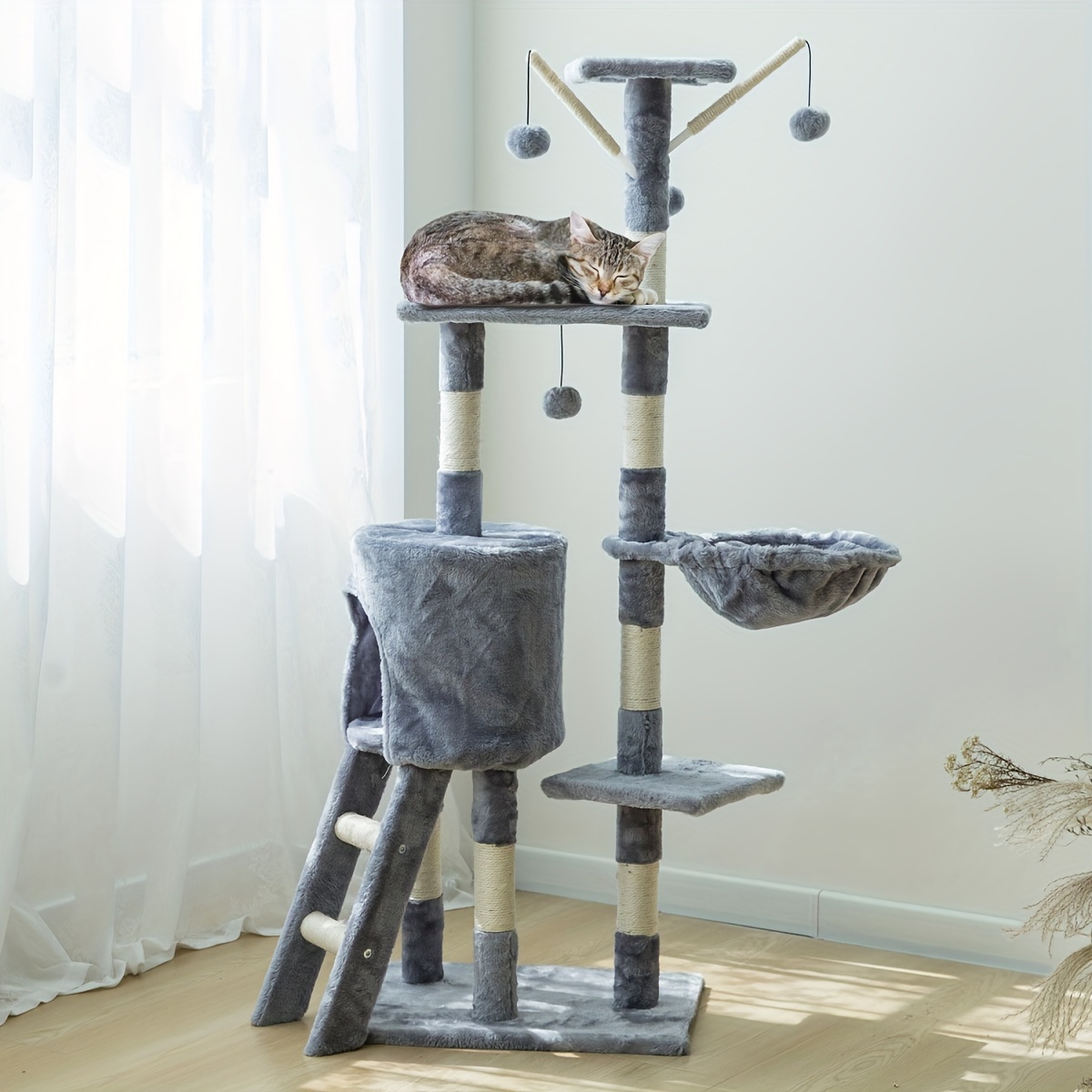 Escalera de cuerda de Sisal para gatos, poste rascador de escalón, muebles  para mascotas, juguetes para gatitos, torre de árbol, varios tamaños