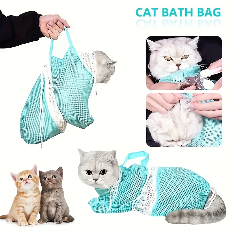  Cat Bag for Bathing Set with Cat Grooming Washing Bag  Adjustable Pet Shower Brush - Cat Bathing Mesh Bag Anti Scratch Anti Bite  Soft Durable for Cats & Dogs Restraint