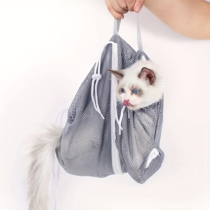  2 Pieces Cat Grooming Washer Mesh Bag Cat Muzzles Breathable  Mesh Muzzles Adjustable Kitten Scratch-Resistant Cat Restraint Bag Fixed Bag  Cat Bath Bag for Cat Bathing Nail Trimming Feeding (Gray) 
