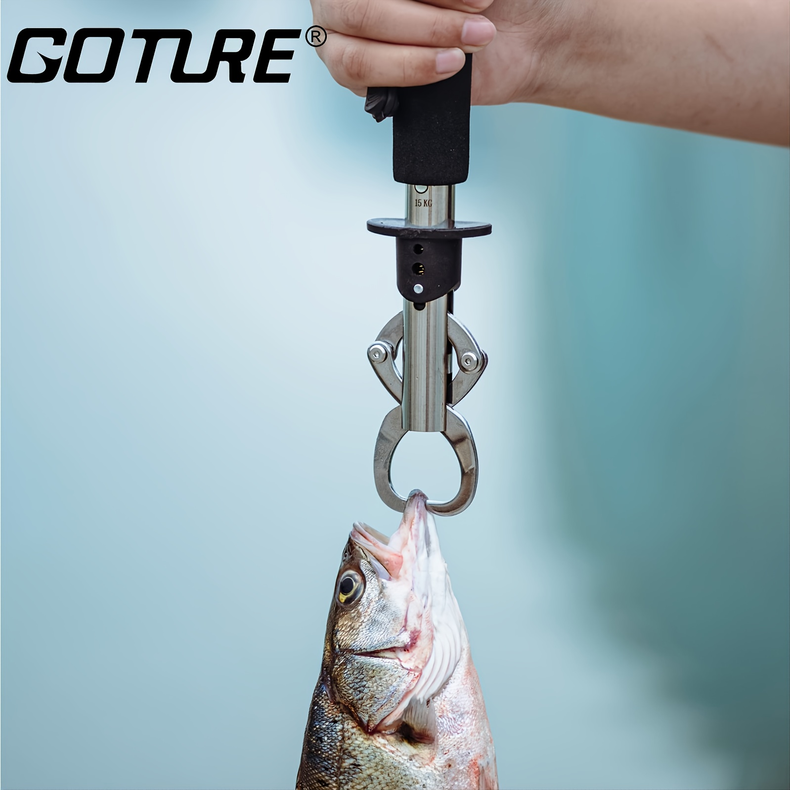Fish Grabber Gripper,Saltwater Fish Lip Gripper,Stainless Steel Fish Grip  Holder with Wrist Strap Fishing Gear Accessories