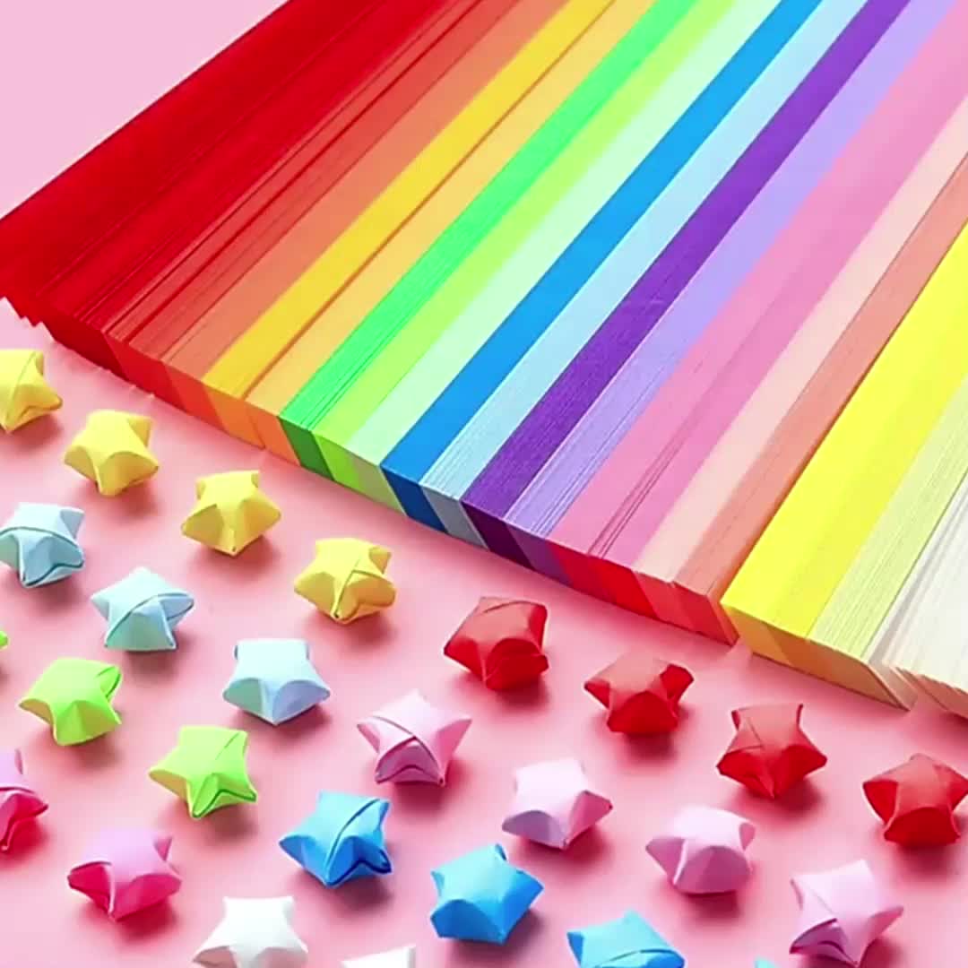 540 Sheets Origami Stars Paper Strips Double Sided Lucky Colorful Star Decoration 7 Assortment Color Folding Paper Strips for Gifts DIY Arts