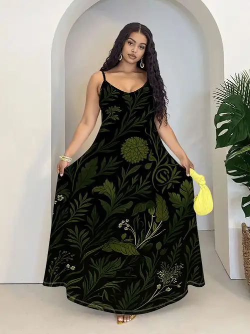 dark green floral wedding guest dress Leely Women Ruffled Dark Green A Line Floral Long Wedding Guest Dress Spaghetti Straps Backless Sleeveless Garden Party Dress