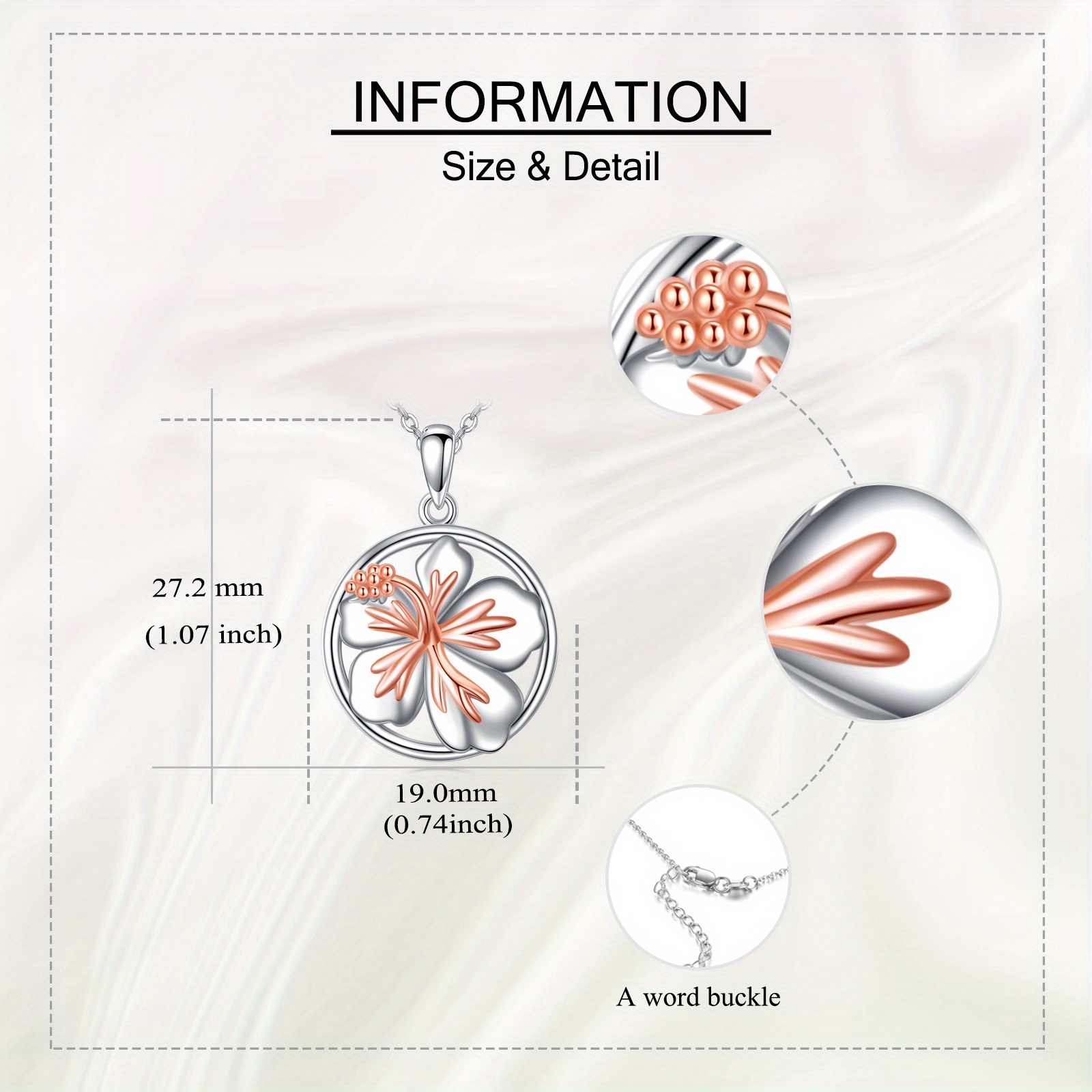 Women's 925 Sterling Silver Hibiscus Flower Pendant Necklace