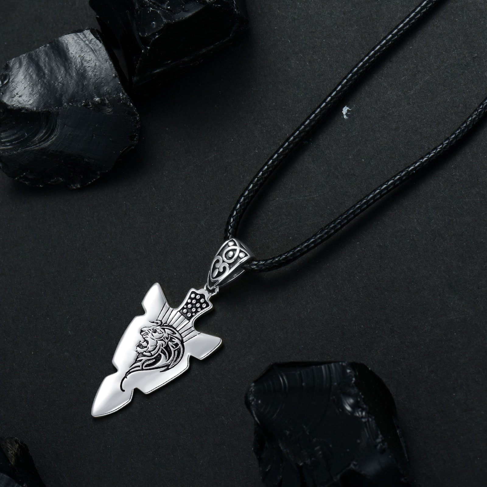 Image of Arrow Tip Necklace 925 Sterling Silvery Arrow Lion Chain Arrow Pendant Lion Jewelry Gift For Men Women Unsex