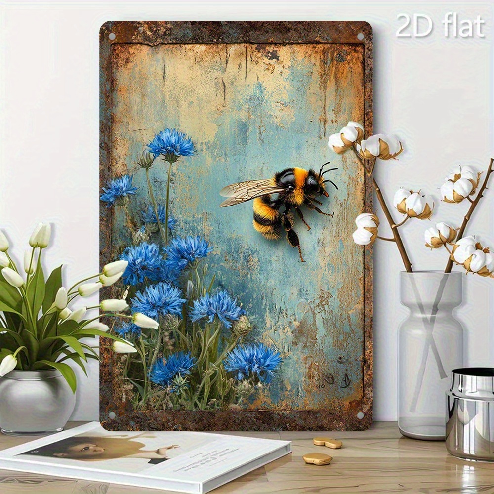 Image of 2d Flat - A Vintage- Tin Sign Featuring A , Measuring 20.32x30.48 Cm. Rust-proof And Waterproof, Showcasing A And Blue Motif With A Weathered Metal Border And Texture. Ideal For Decorating H