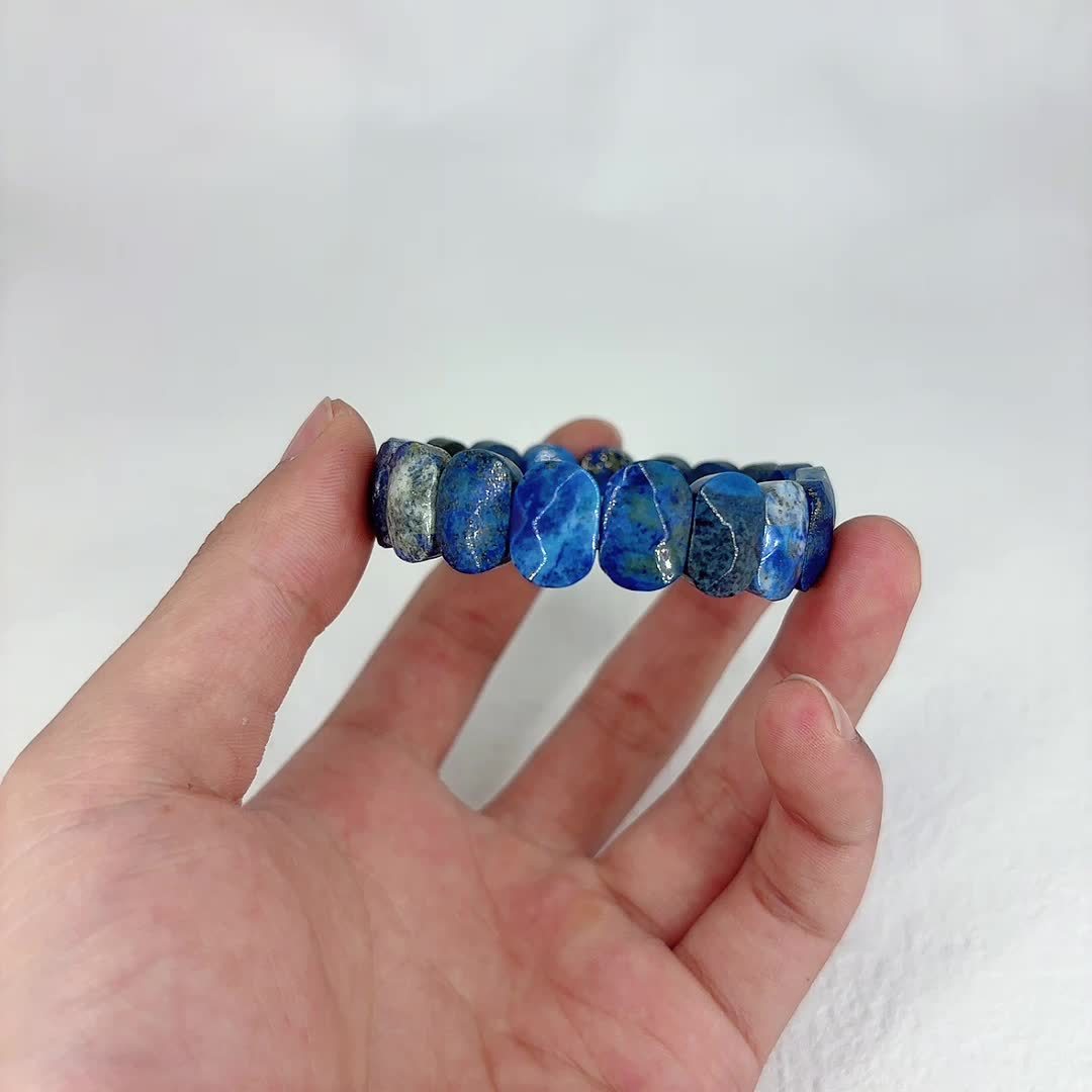 Natural Lapis Lazuli Bracelet Faceted with Golden Flecks September Birthstone